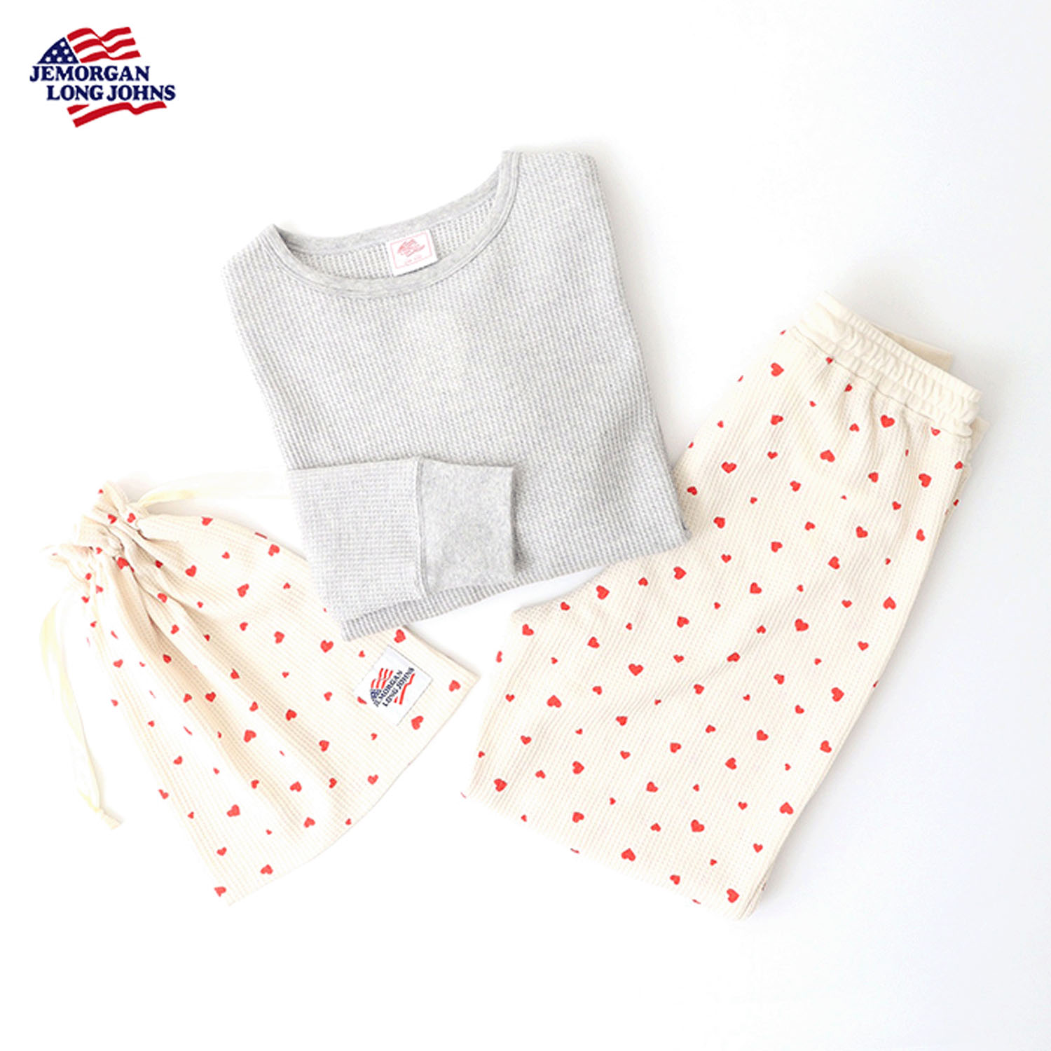 【JEMORGAN LONG JOHNS】ハート柄ワッフルルームウェア3点セット - 画像15