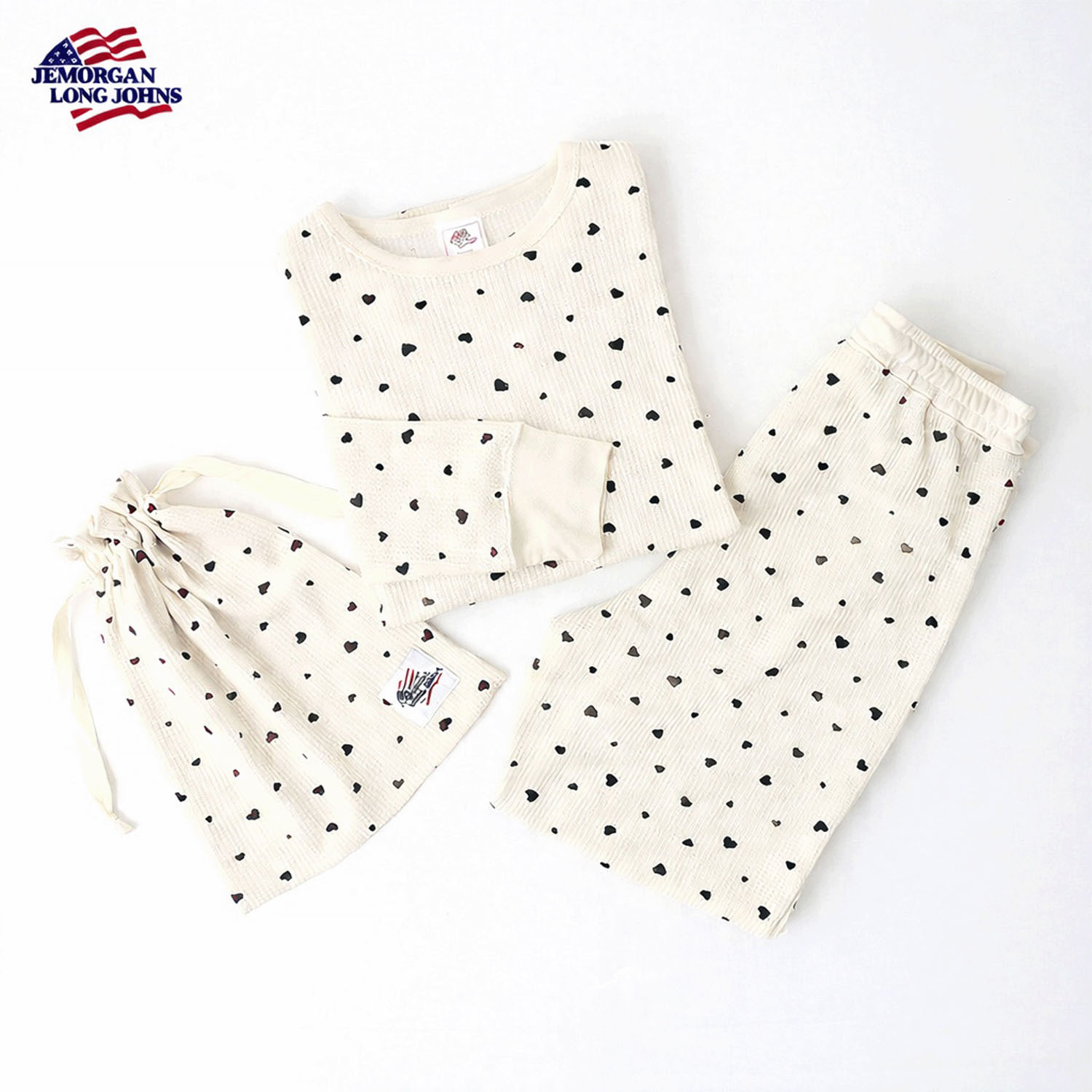 【JEMORGAN LONG JOHNS】ハート柄ワッフルルームウェア3点セット - 画像16