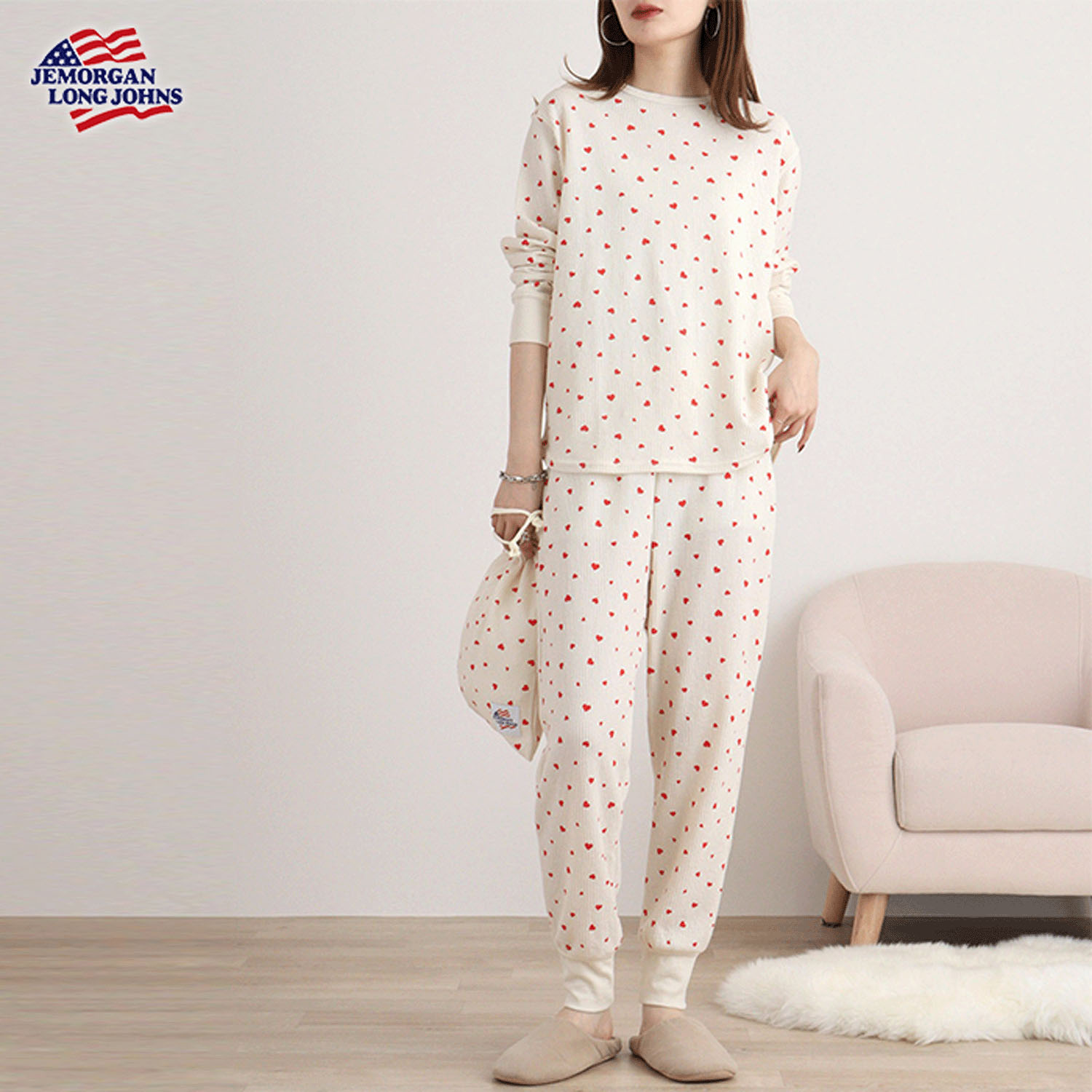 【JEMORGAN LONG JOHNS】ハート柄ワッフルルームウェア3点セット - 画像20