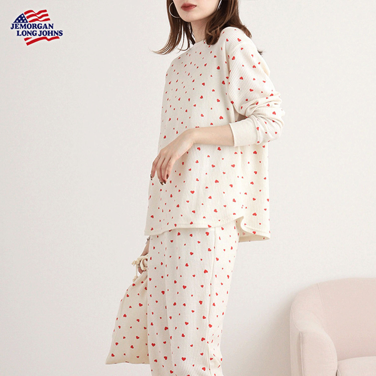 【JEMORGAN LONG JOHNS】ハート柄ワッフルルームウェア3点セット - 画像21