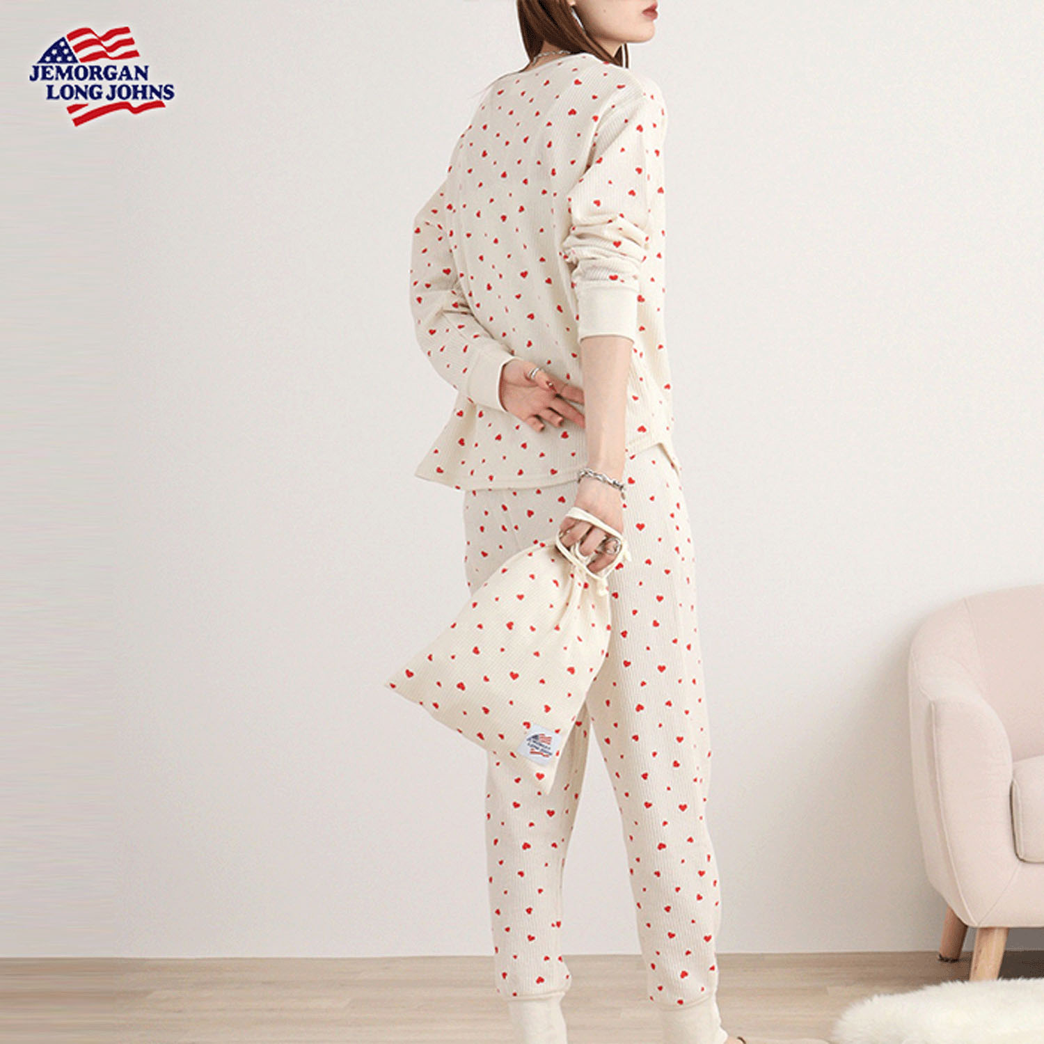 【JEMORGAN LONG JOHNS】ハート柄ワッフルルームウェア3点セット - 画像22