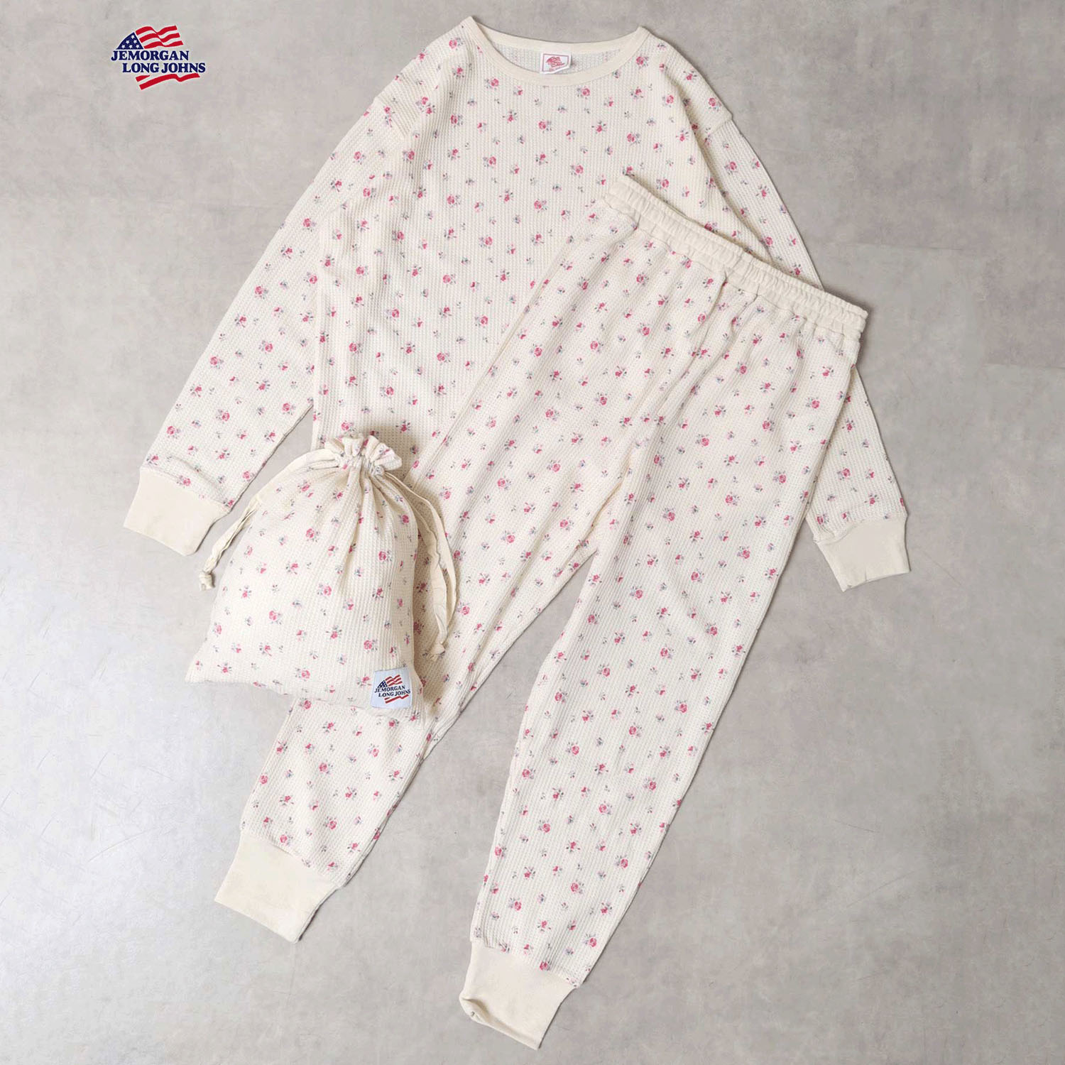 【JEMORGAN LONG JOHNS】 花柄ワッフルルームウェア3点セット - 画像11