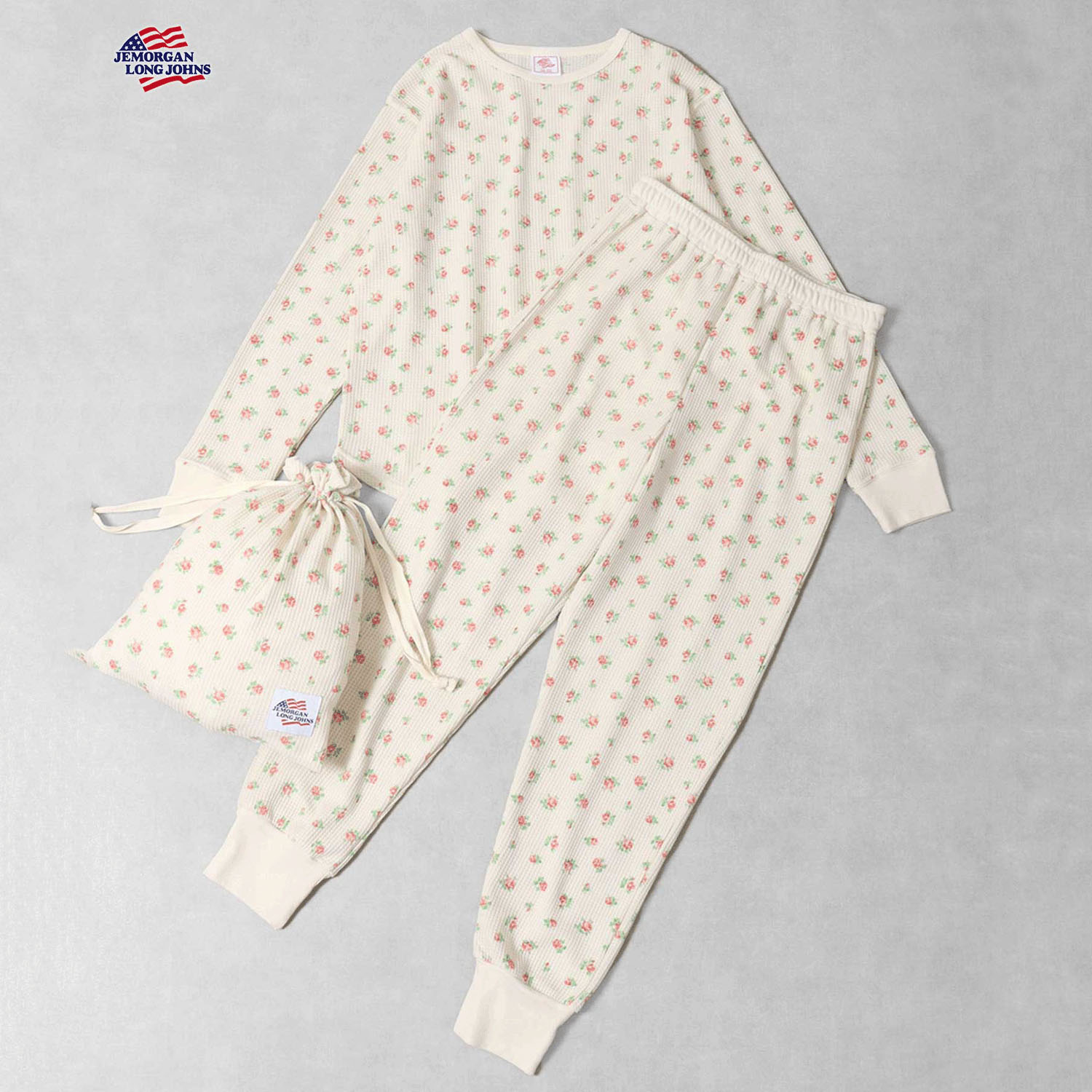 【JEMORGAN LONG JOHNS】 花柄ワッフルルームウェア3点セット - 画像4
