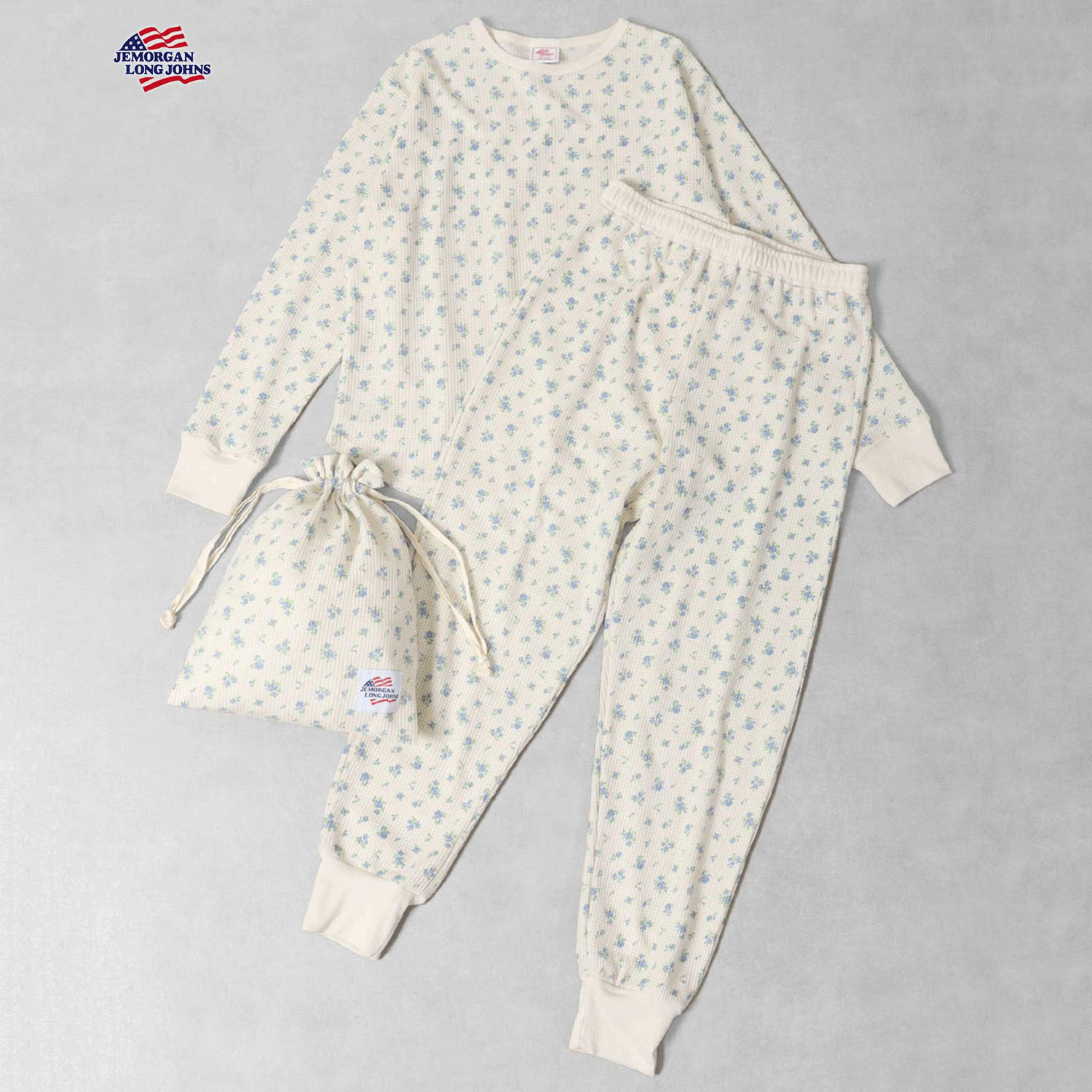 【JEMORGAN LONG JOHNS】 花柄ワッフルルームウェア3点セット - 画像7