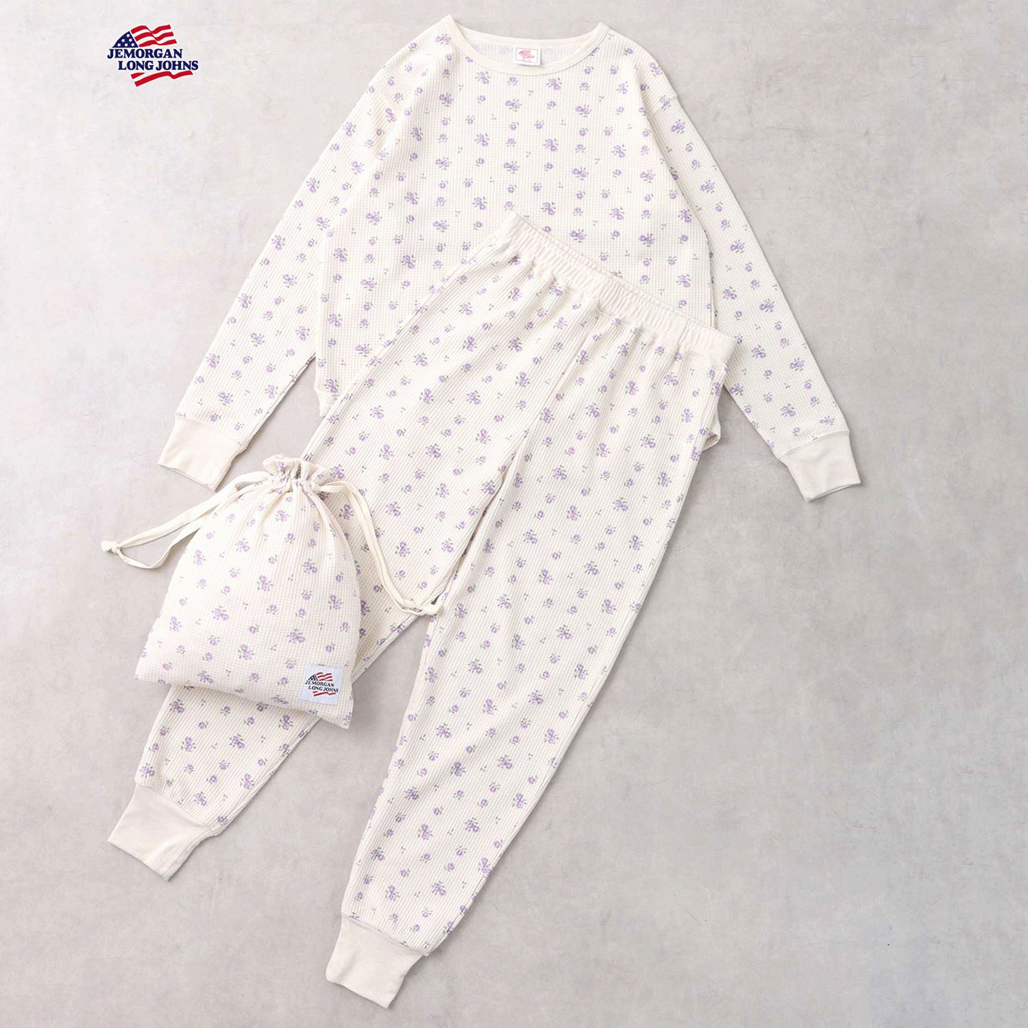 【JEMORGAN LONG JOHNS】 花柄ワッフルルームウェア3点セット - 画像9