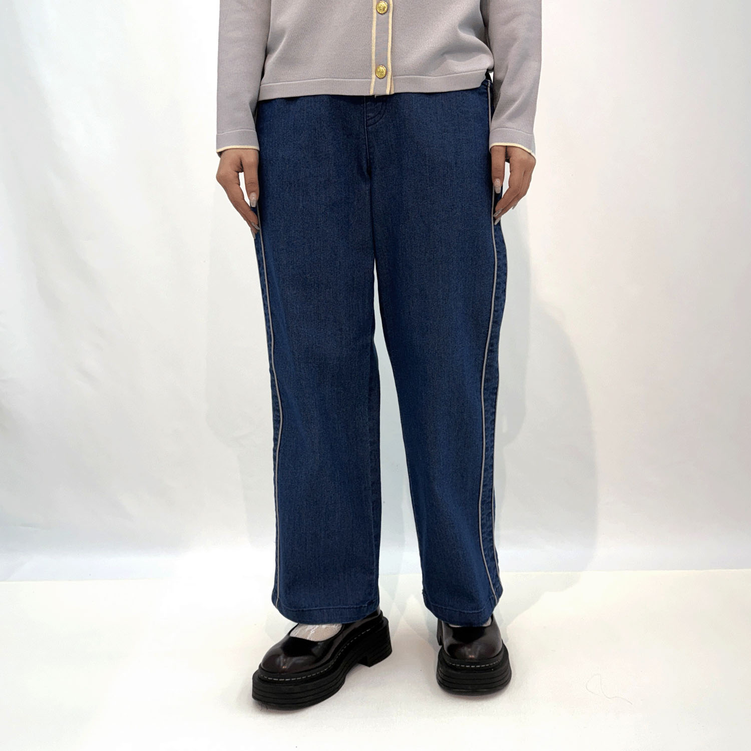 パイピングラインデニムパンツ - 画像1