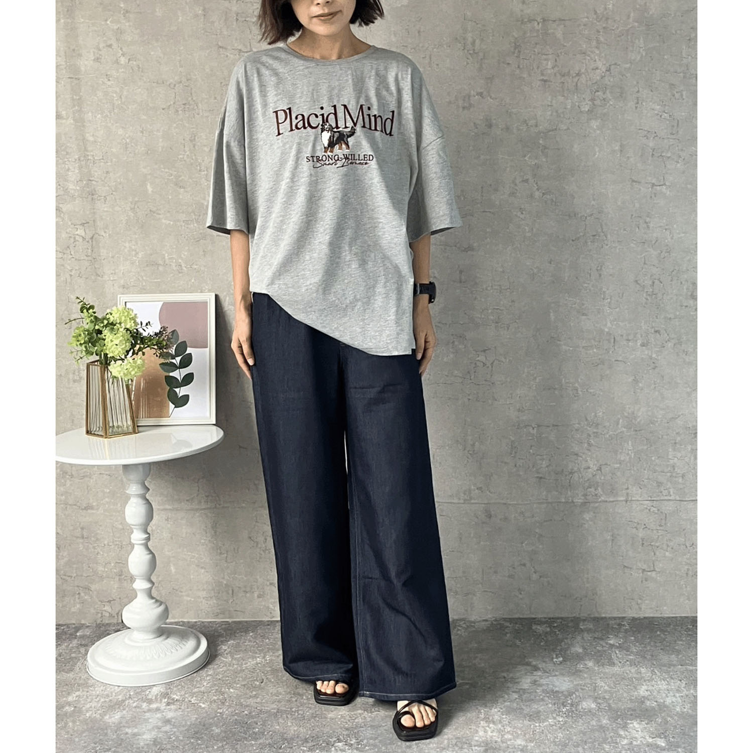 W HEART 柔らかガーゼデニムワイドパンツ - 画像3