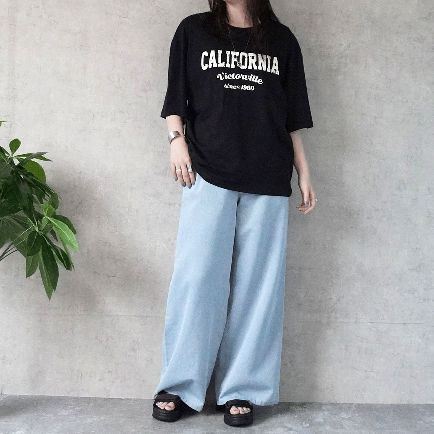 W HEART 柔らかガーゼデニムワイドパンツ - 画像1