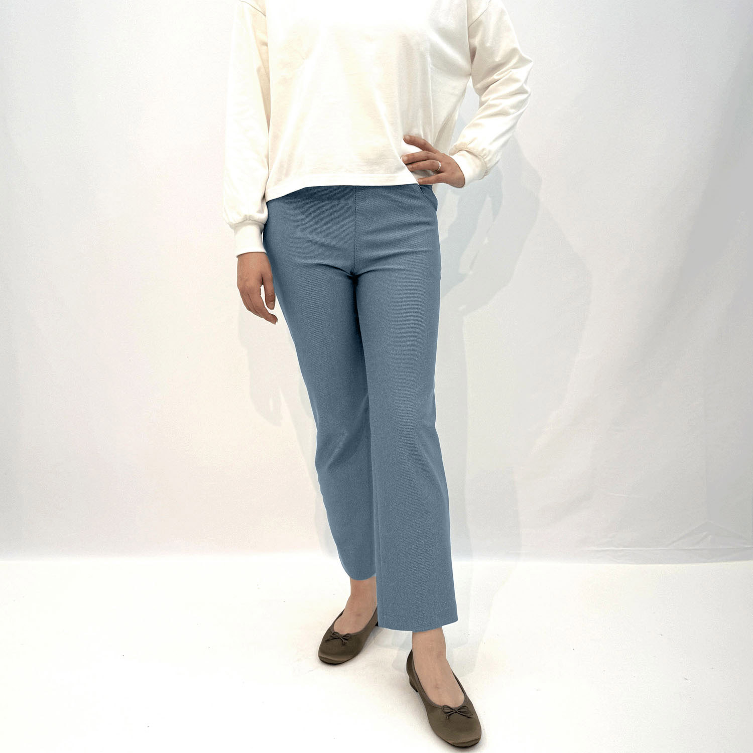 釦付きデニムプリント 大人スタイルパンツ - 画像2