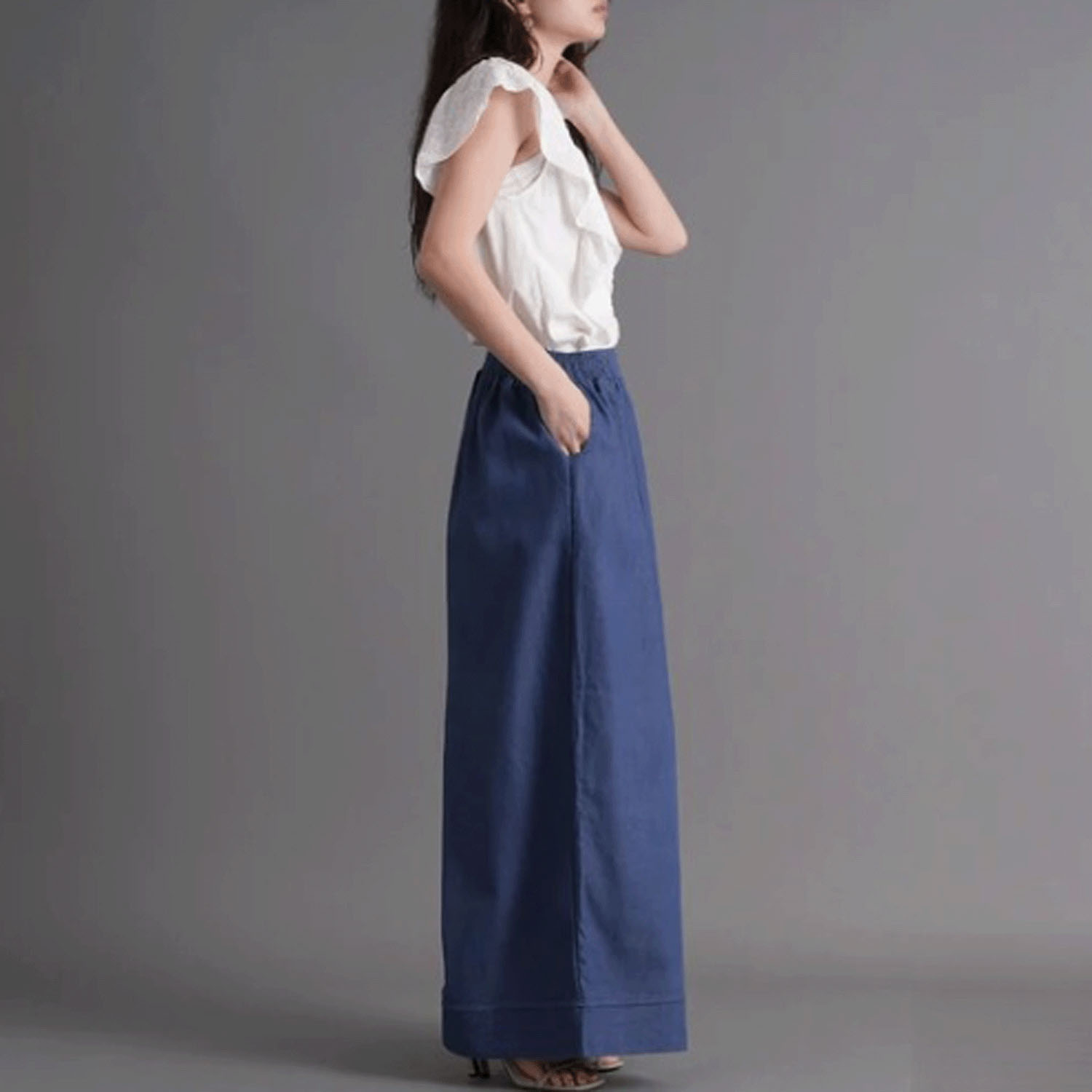 スラブデニムロングガウチョ - 画像16