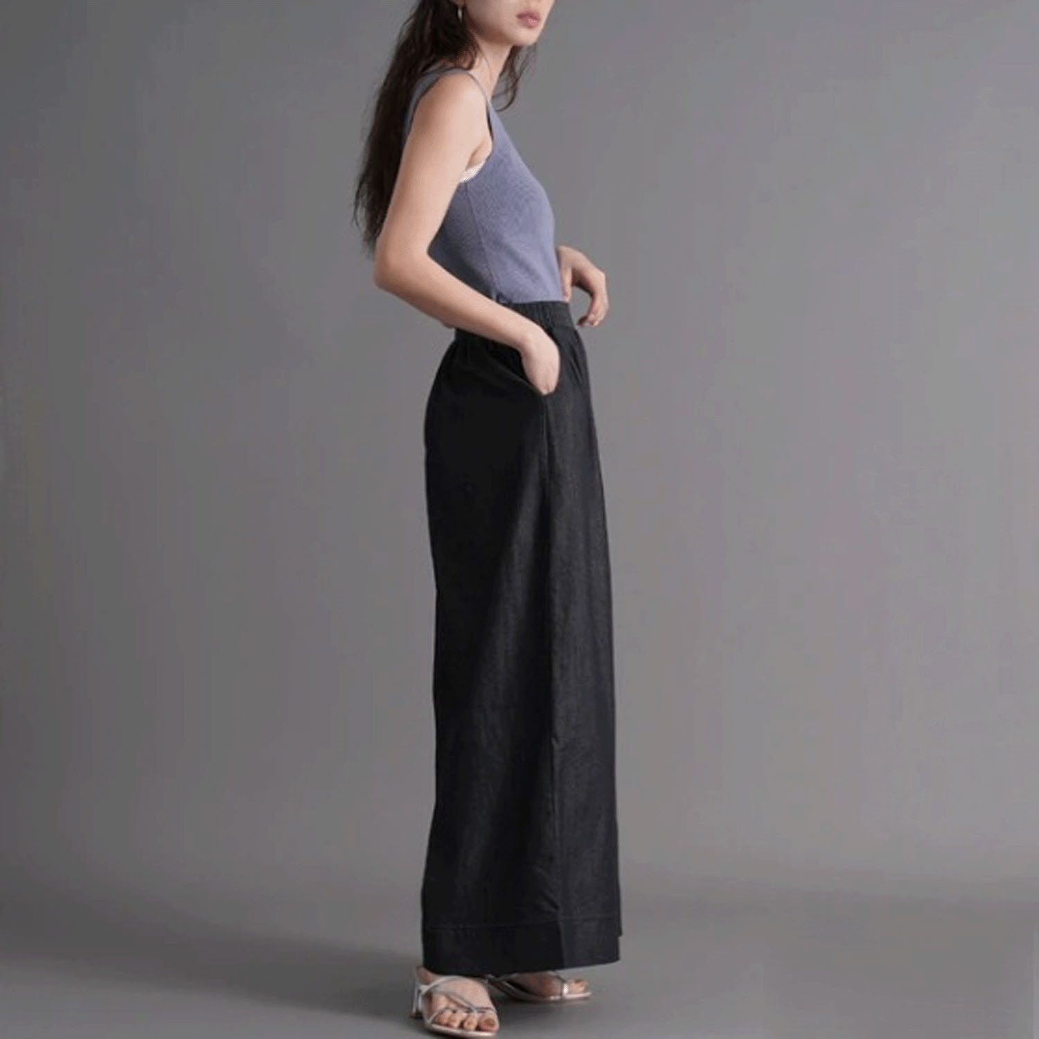 スラブデニムロングガウチョ - 画像9