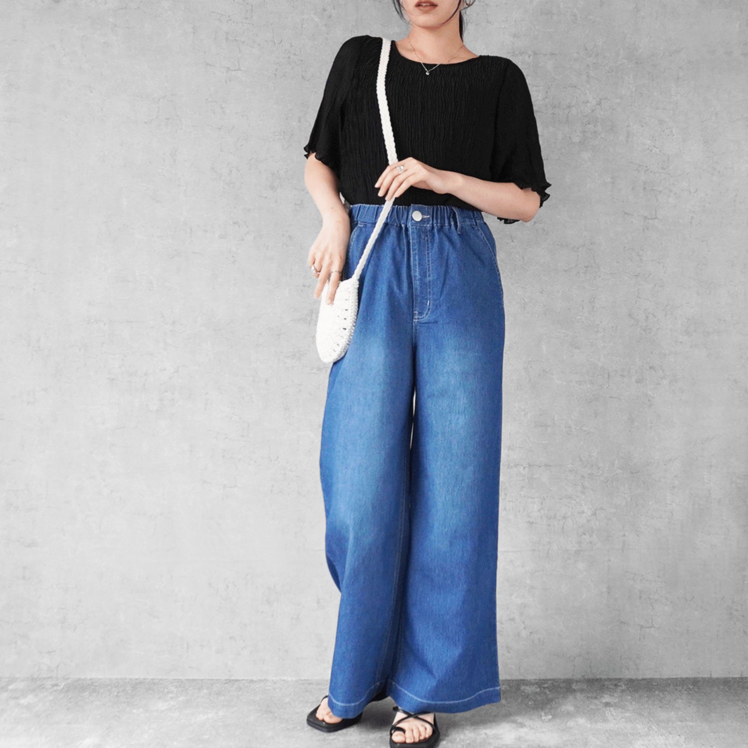 W HEART アイスメッシュデニムワイドパンツ