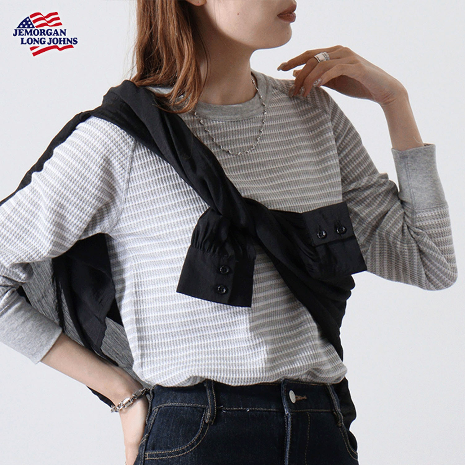 【JEMORGAN LONG JOHNS】 ボーダー ワッフルラグランTパック - 画像2