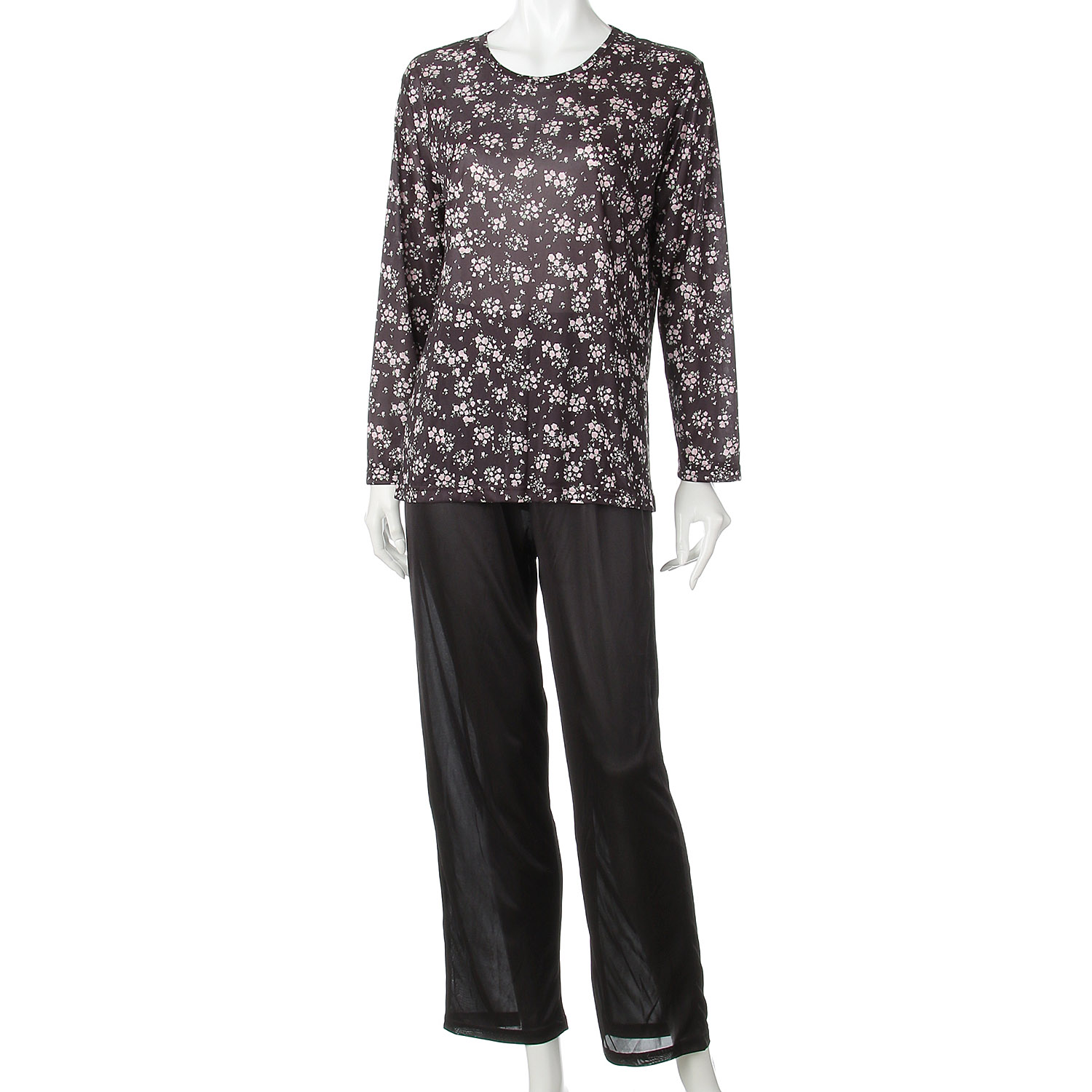 ジョワイユニュイ ポーチ付携帯パジャマ プチフラワー柄パンツ無地 - 画像3