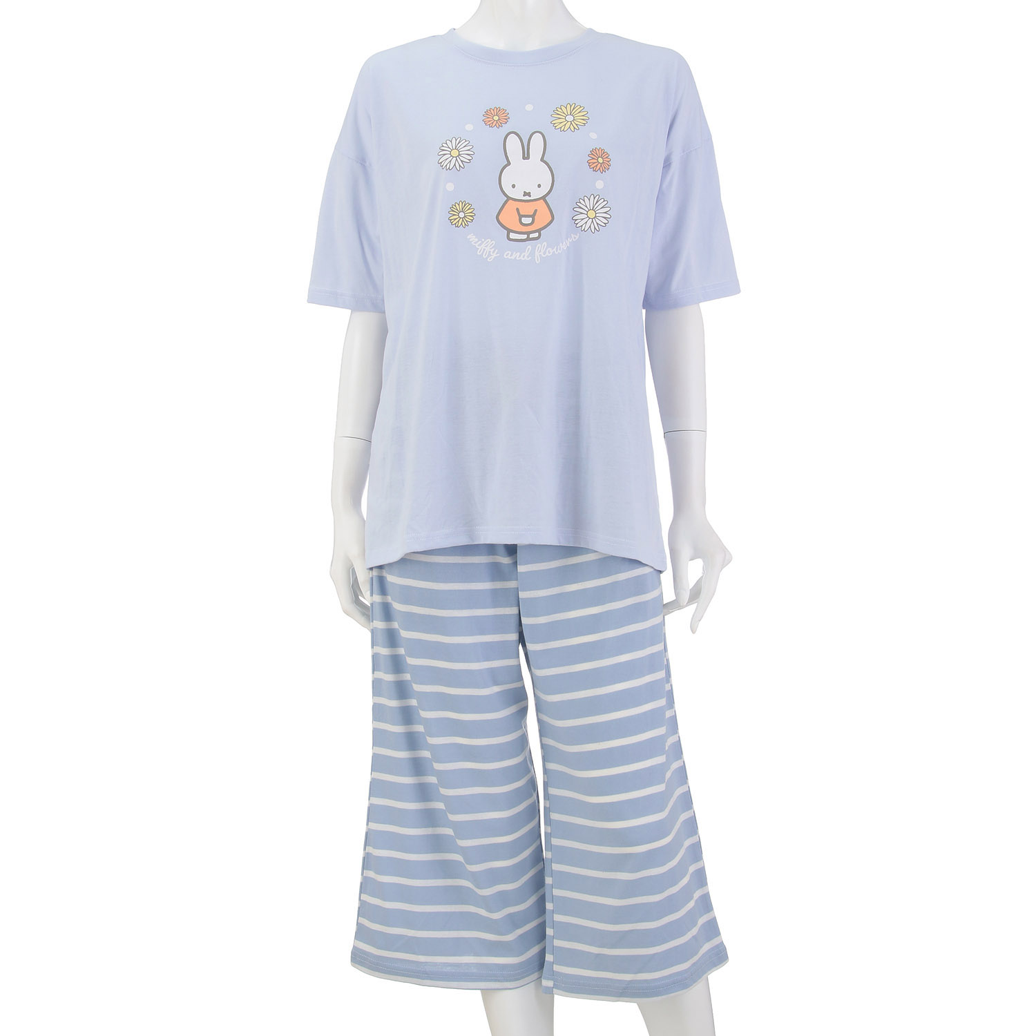 miffy 天竺 無地＆先染めボーダー 半袖7分丈パンツTスーツ  レディース - 画像2