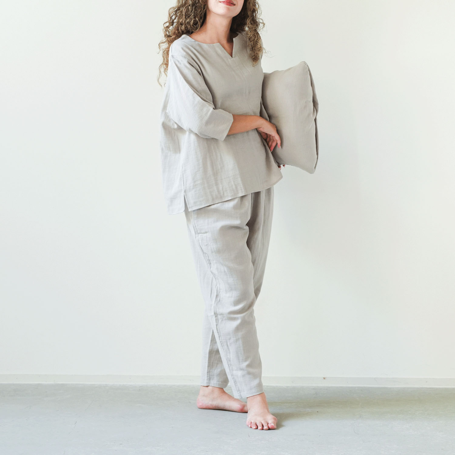 着る保湿クリーム キーネック7分袖パジャマ×ピロケースセット - 画像3