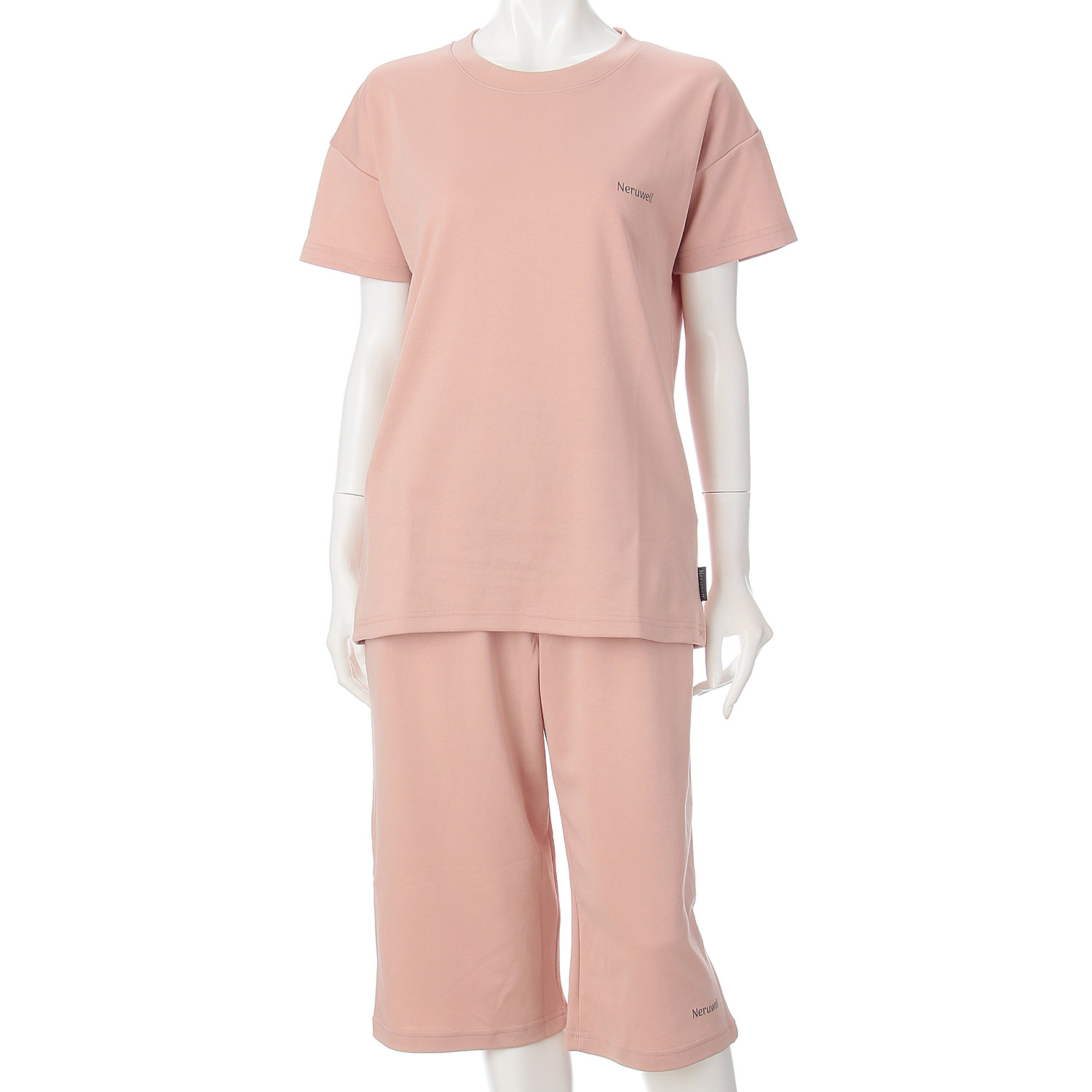 Neruwell（ネルウェル）婦人ダンボール無地 半袖6分丈パンツセットアップ