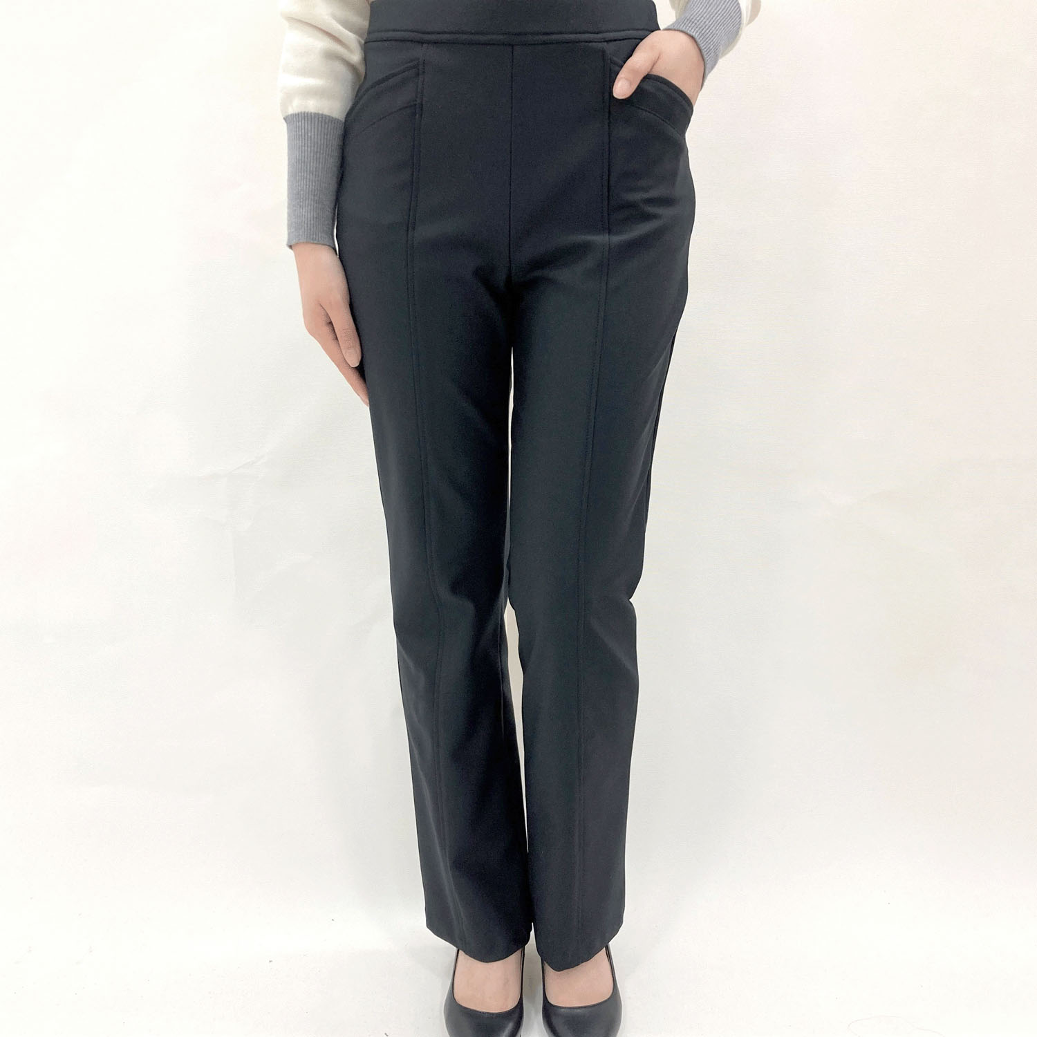 フィットパンツ 通年素材 黒無地 股下72cm丈 - 画像2