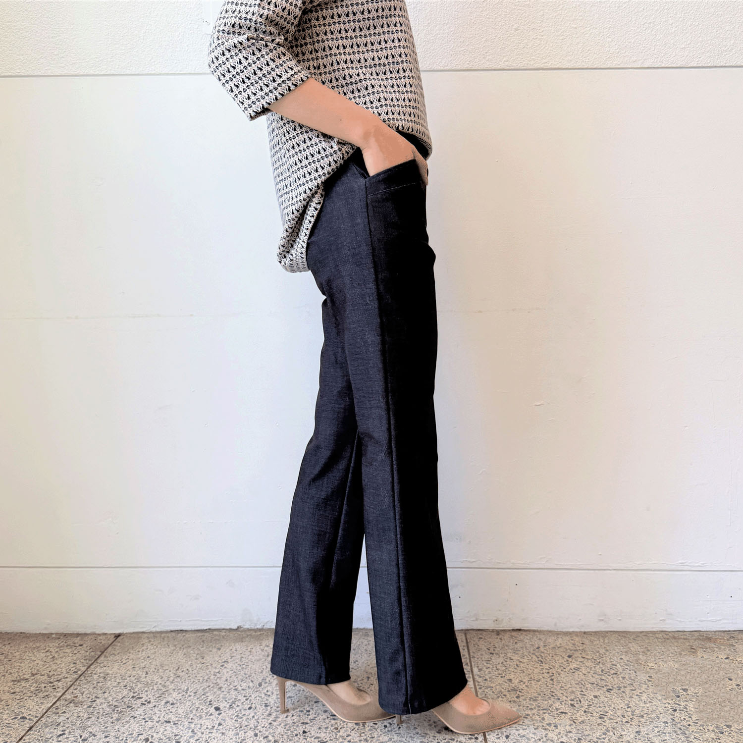 フィットパンツ通年素材 デニムプリント 股下72cm丈 - 画像9