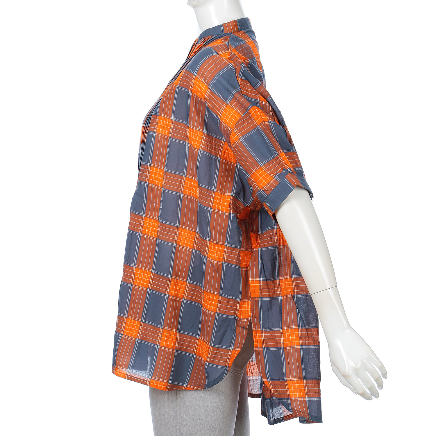 【LUPILIEN】PU MIXチェック ピンタック ドロップショルダー ワイド ブラウス - 画像4