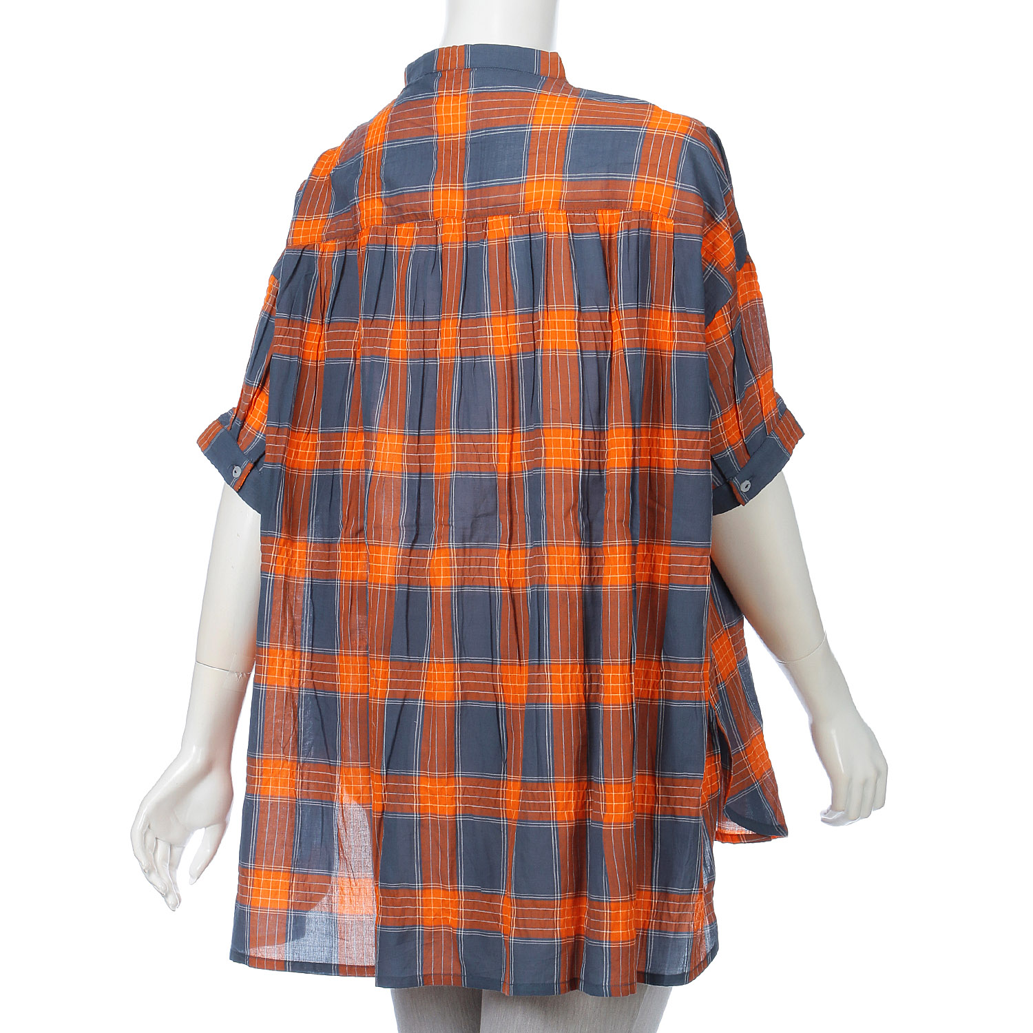 【LUPILIEN】PU MIXチェック ピンタック ドロップショルダー ワイド ブラウス - 画像5