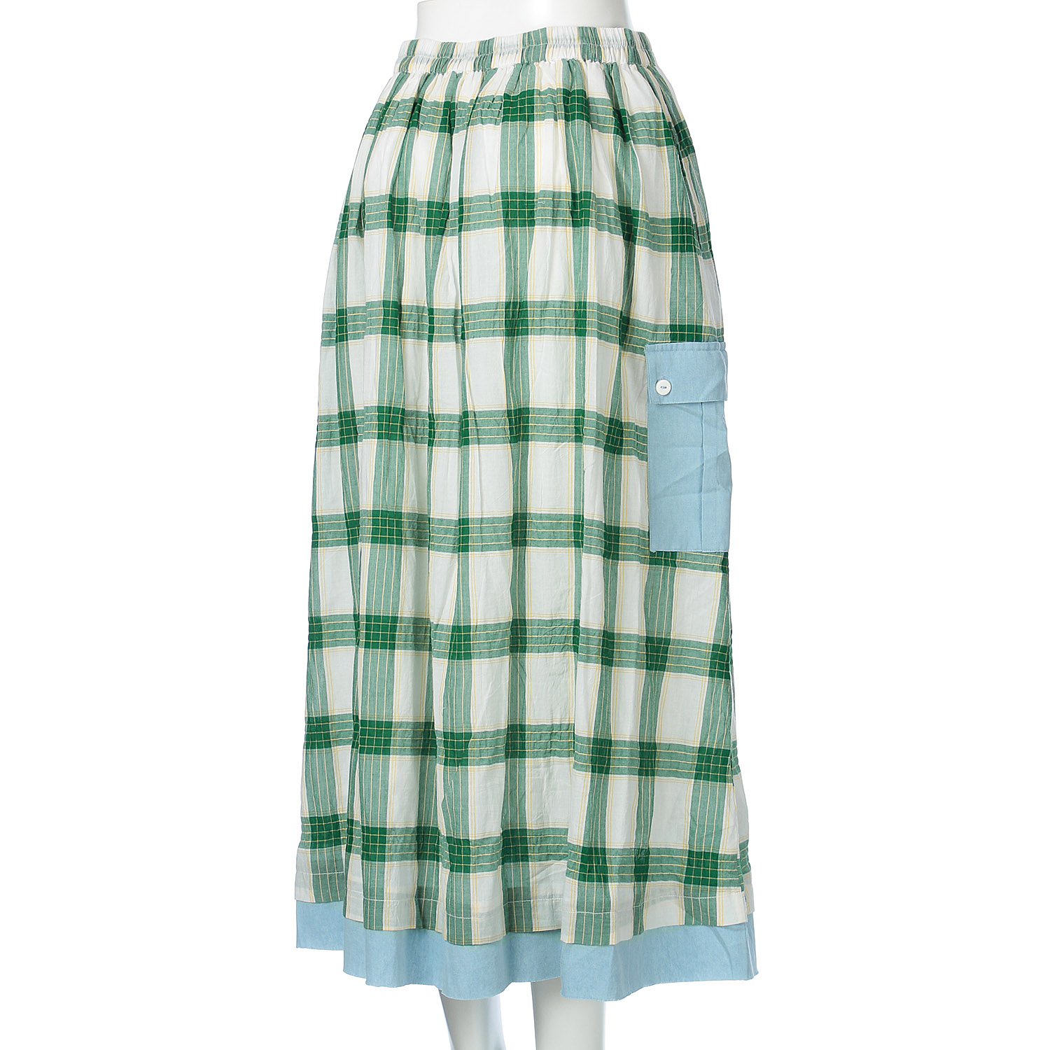 【LUPILIEN】PU MIXチェック サイドデニムカーゴポケット ロングスカート - 画像3