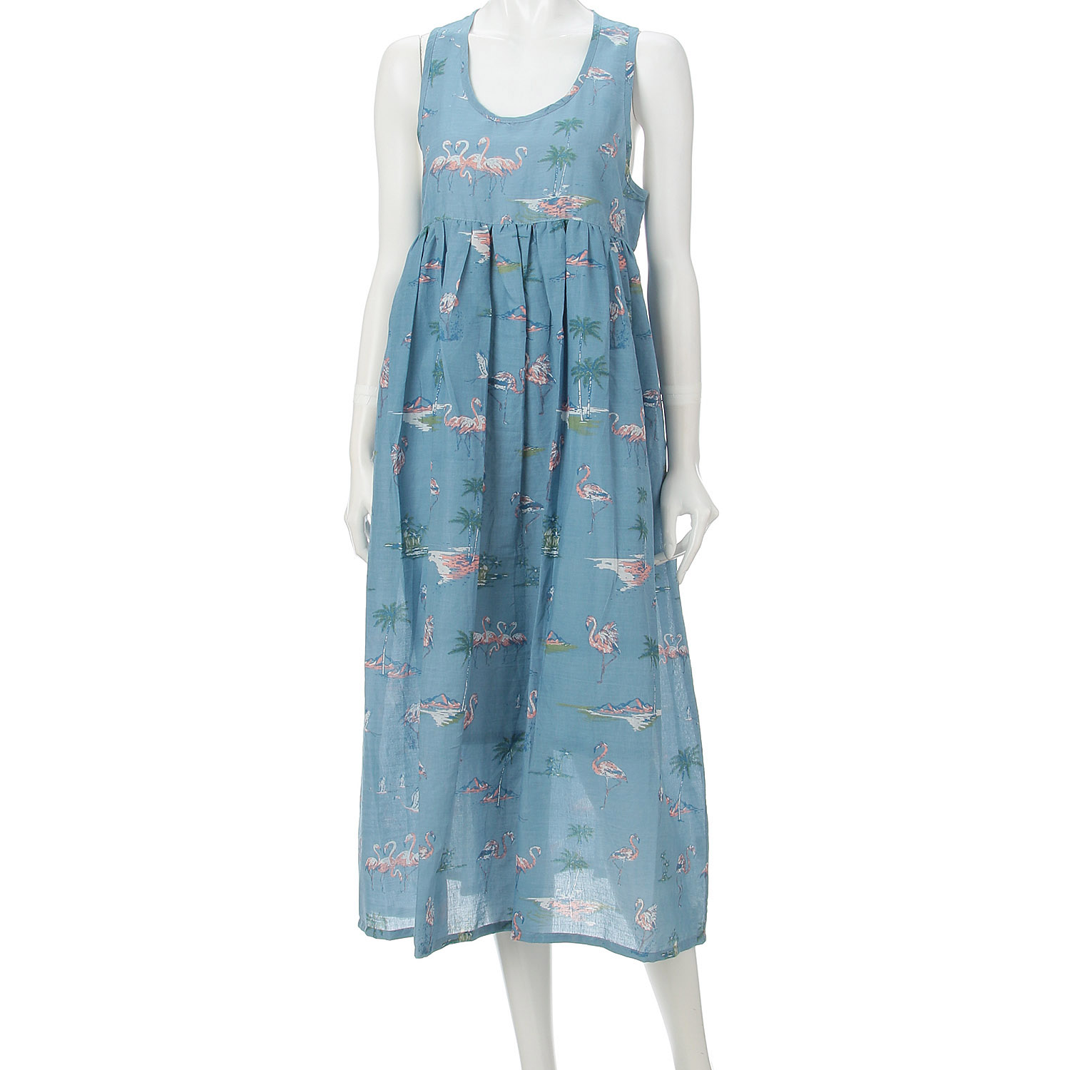 CUAインド綿フラミンゴ柄ワンピース - 画像2