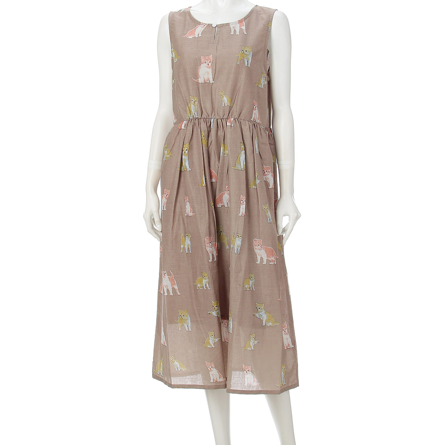 CUAインド綿ネコ柄ワンピース - 画像2