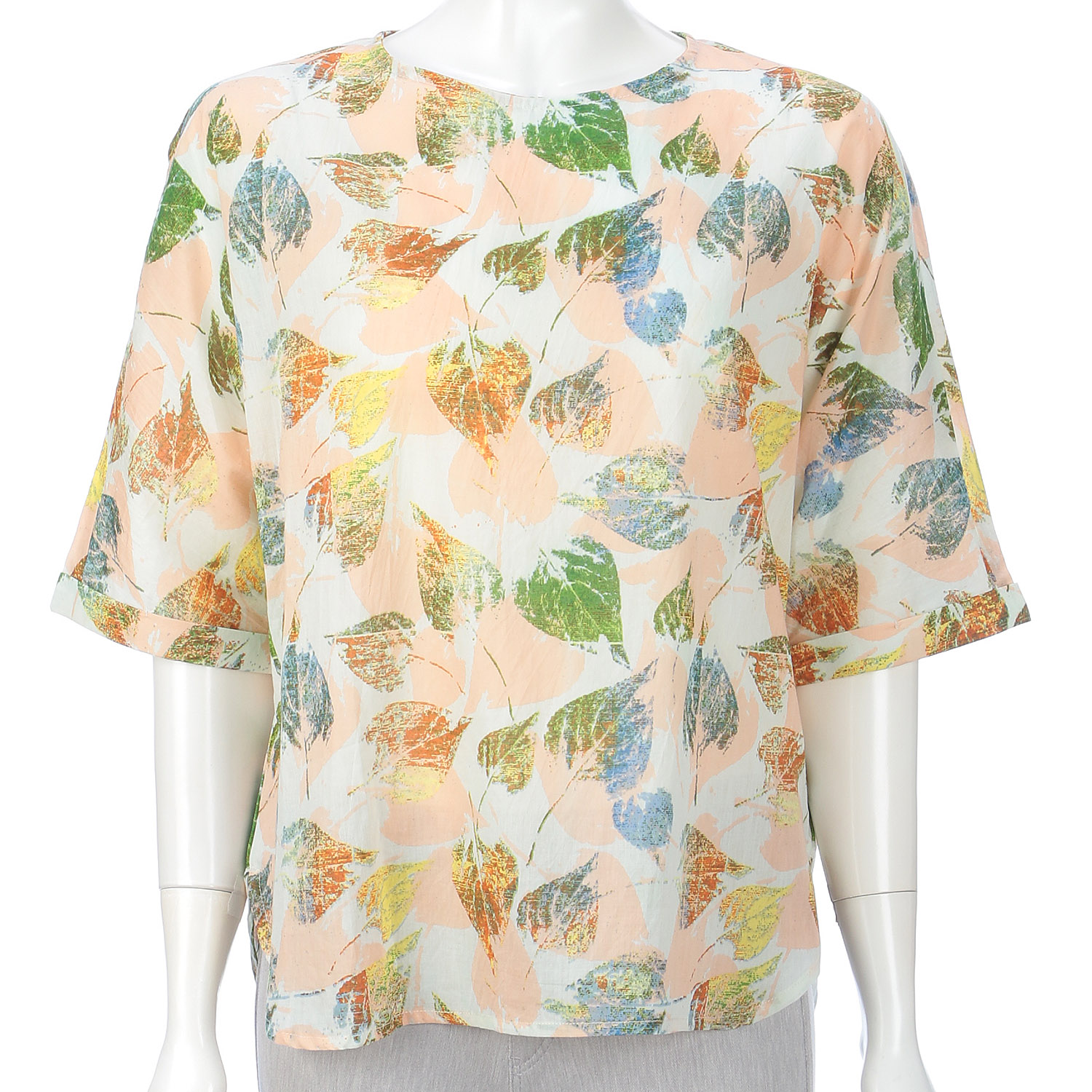 コットンボイル葉柄プリントブラウス