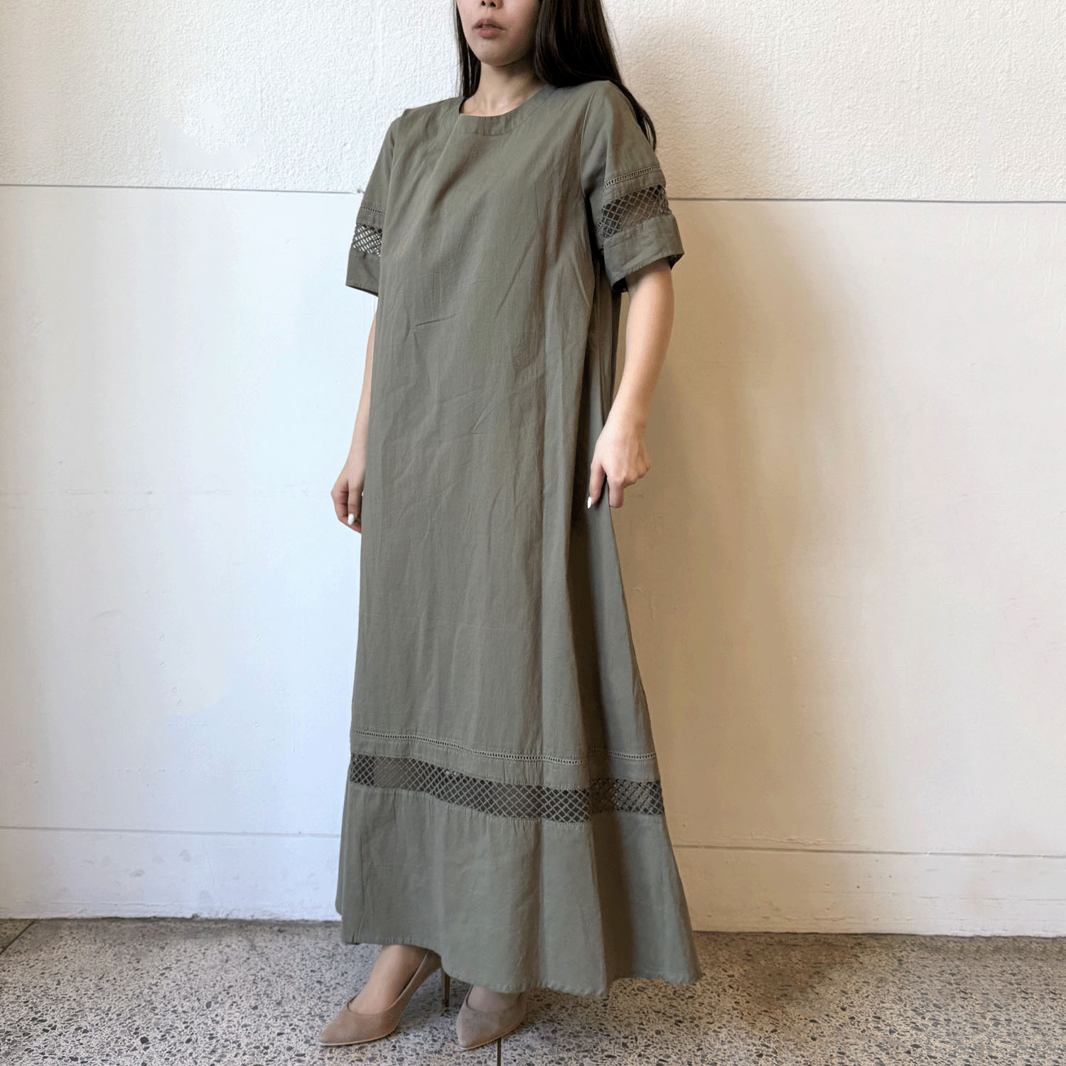 綿レース切替ワンピース