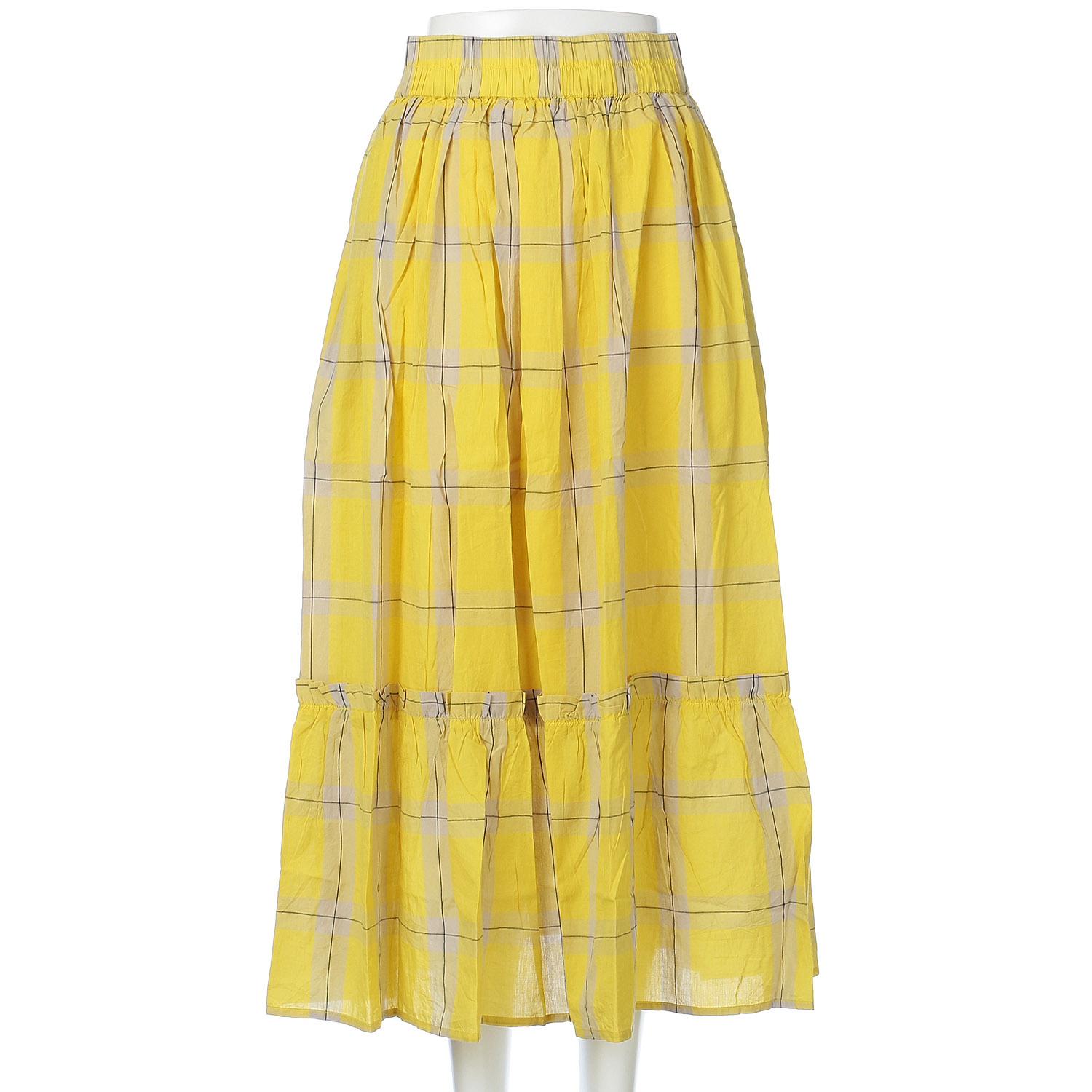 【LUPILIEN】コットンボイルチェック ティアード切替 スカート - 画像4