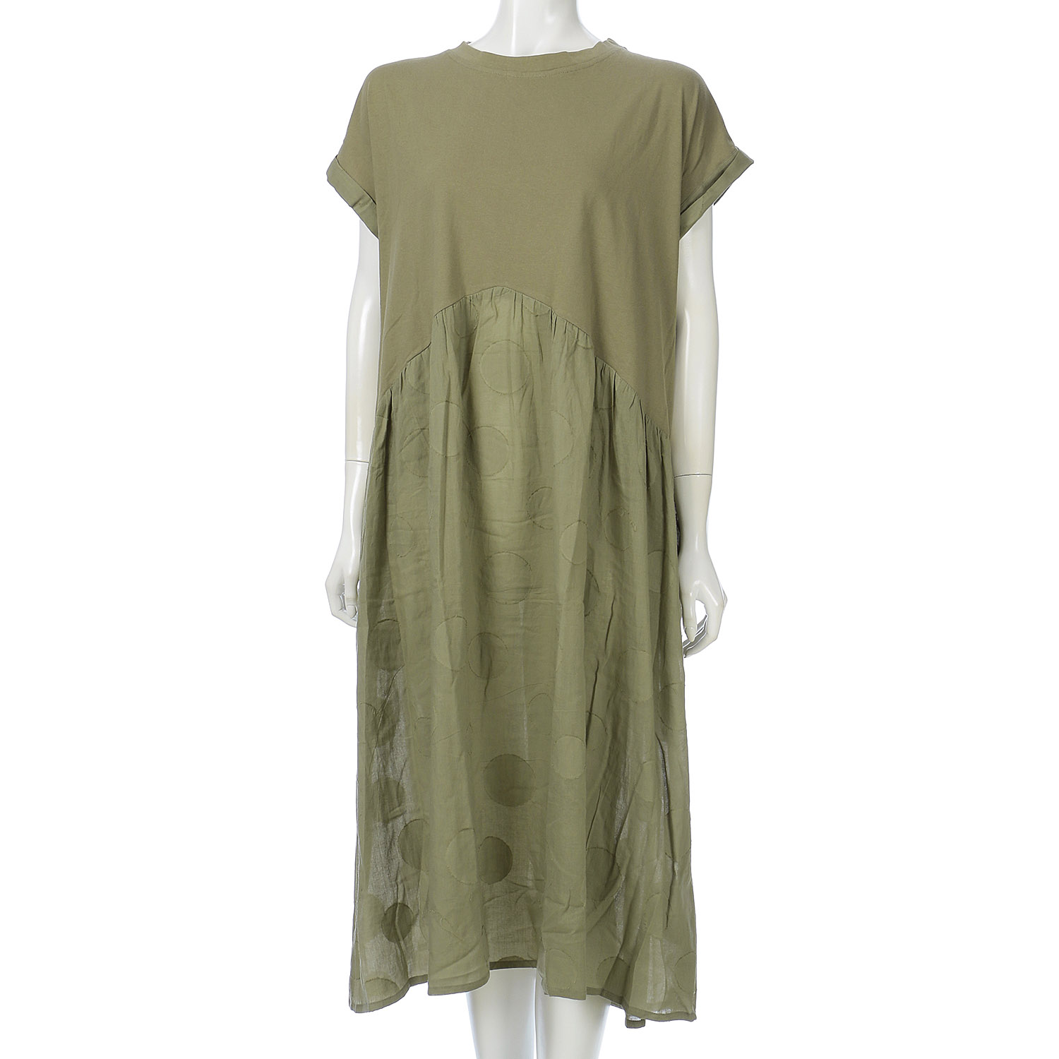 【LUPILIEN】ドットジャガード 異素材ヨーク切り替え ワイド ロング ワンピース - 画像2