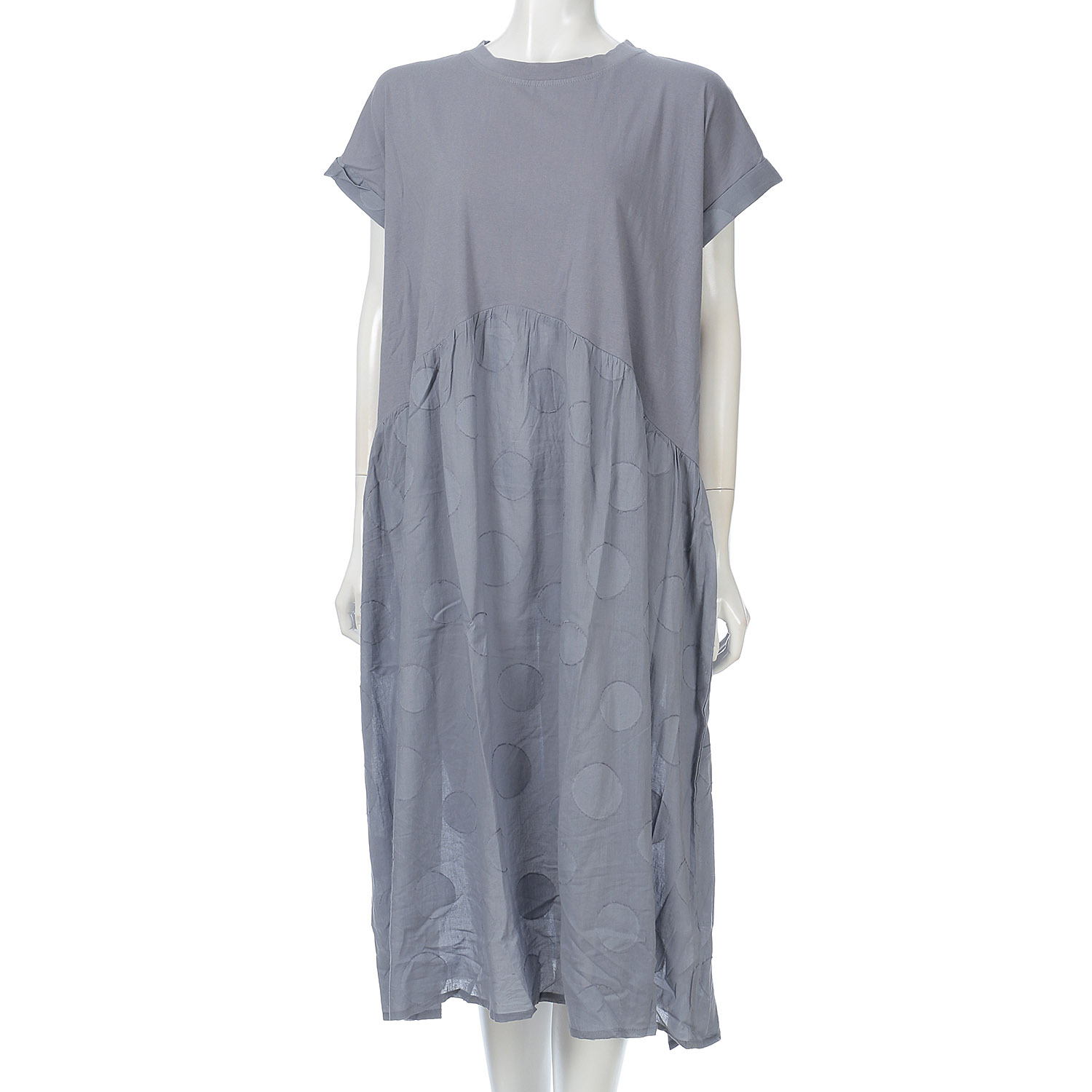 【LUPILIEN】ドットジャガード 異素材ヨーク切り替え ワイド ロング ワンピース - 画像3