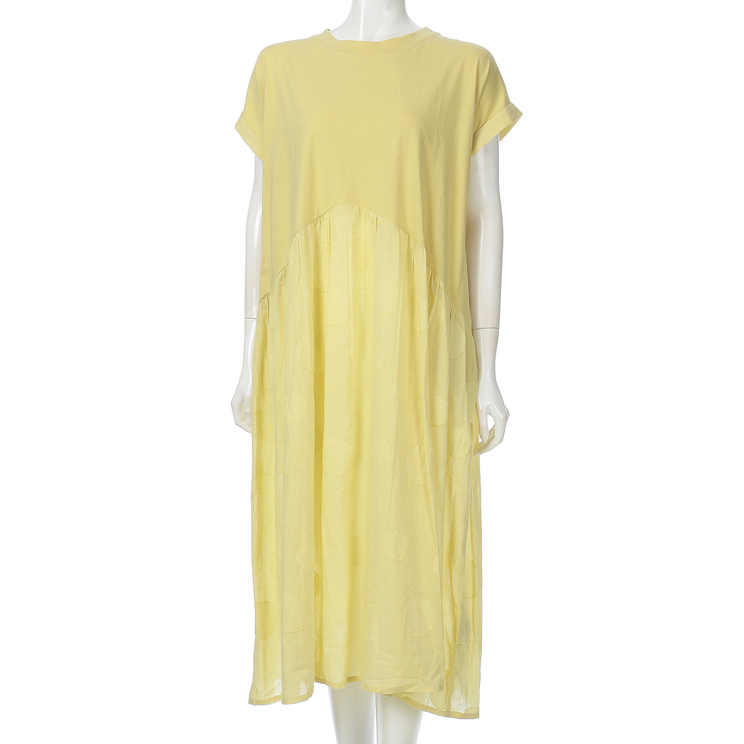 【LUPILIEN】ドットジャガード 異素材ヨーク切り替え ワイド ロング ワンピース