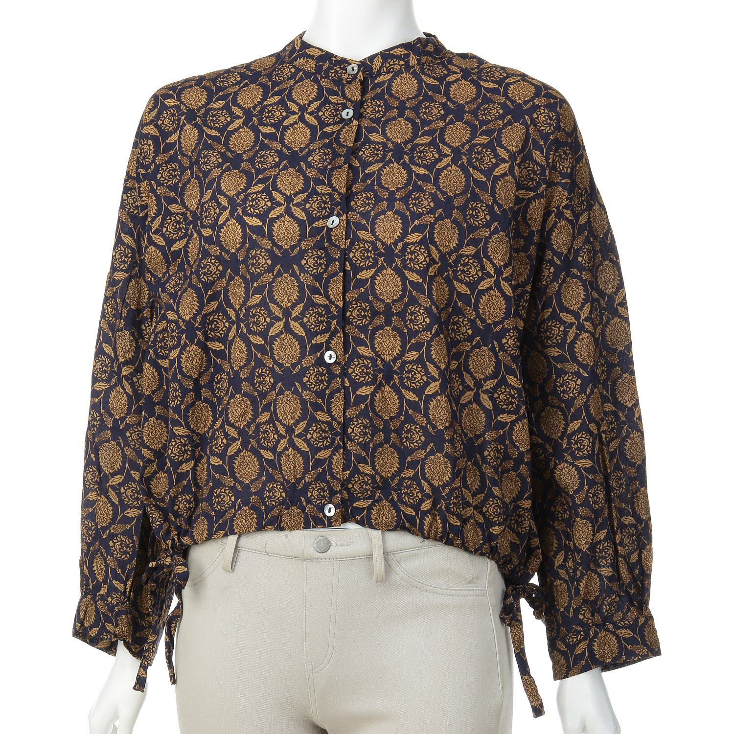 単色タイルプリントバンドカラーシャツ - 画像7