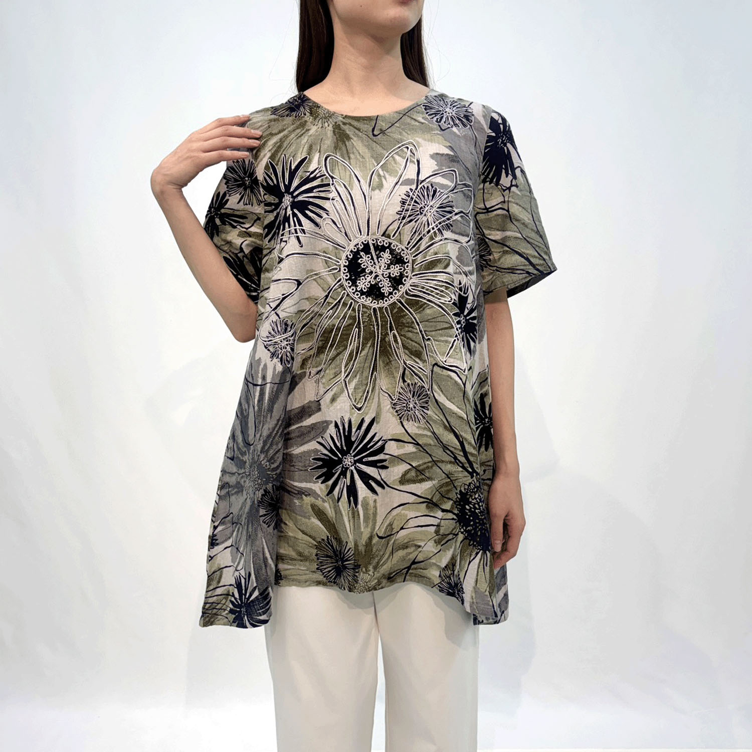 綿100％花柄コード刺繍チュニック - 画像1