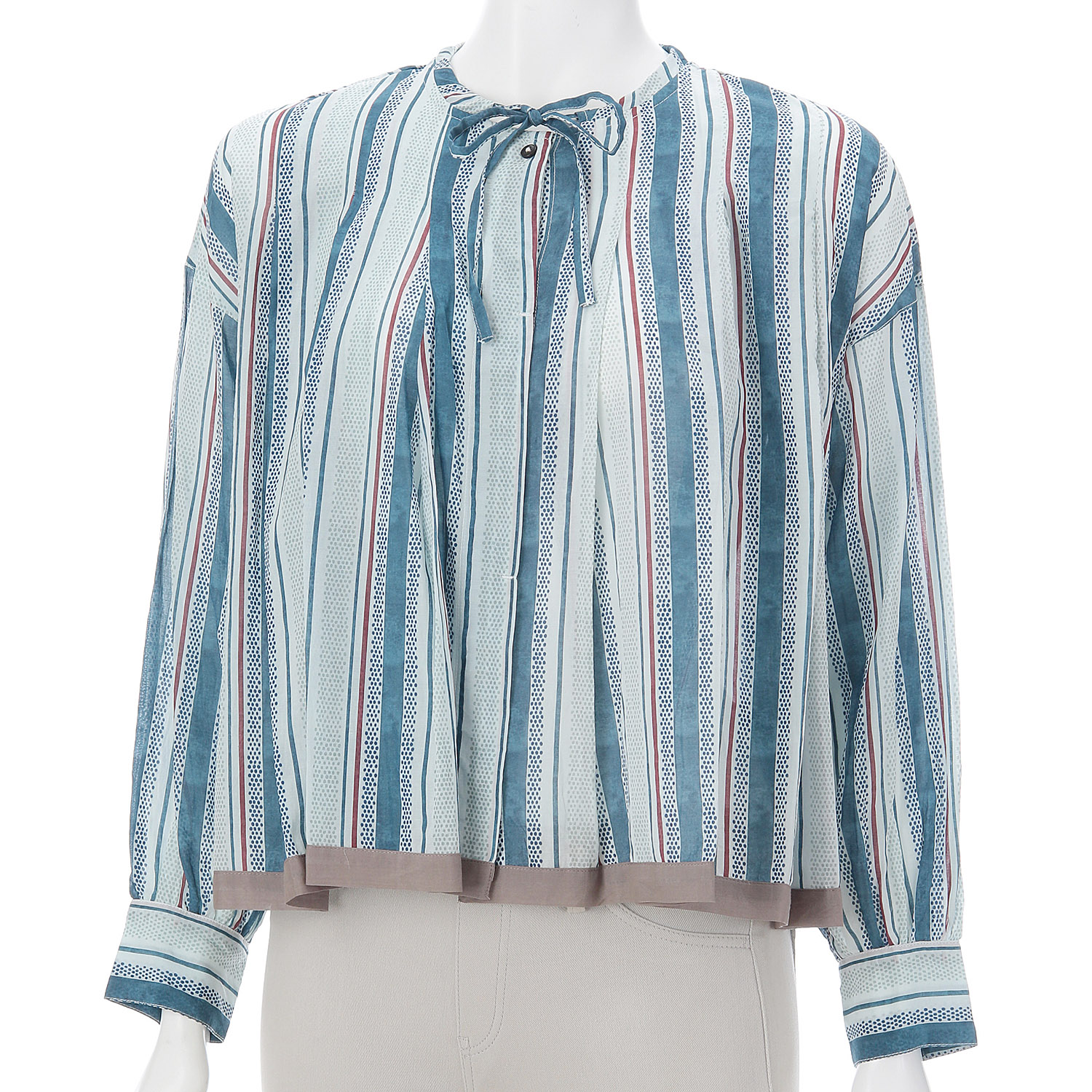 ドットストライププリントフレアブラウス