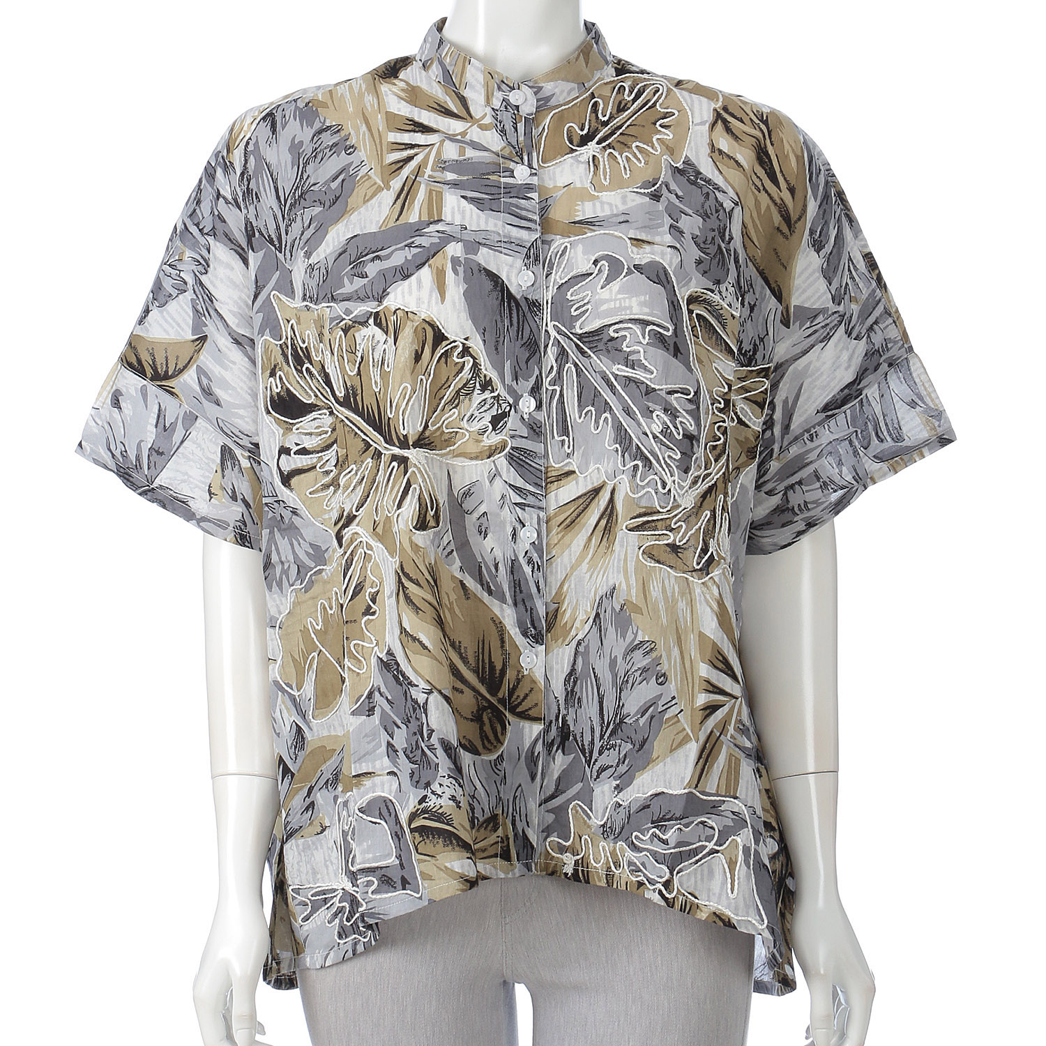 総プリント刺繍オープンドルマンブラウス - 画像2