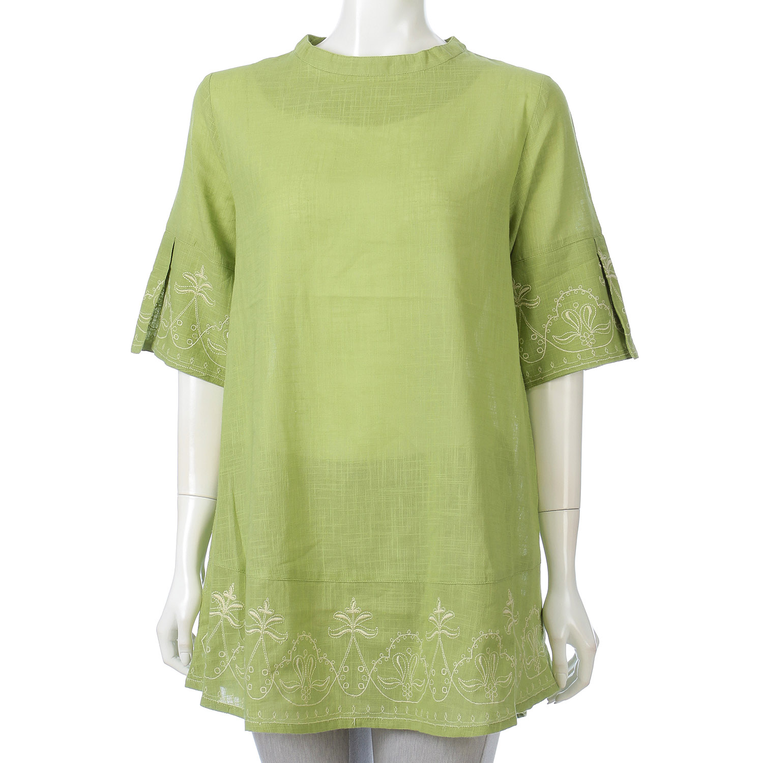 綿スラブ裾刺繍チュニック