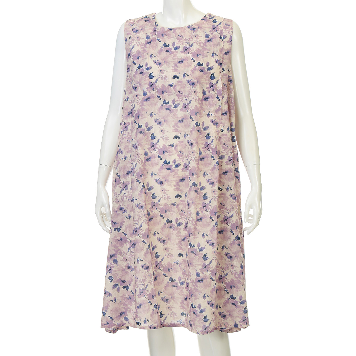 綿100花柄プリントノースリーブワンピース - 画像4