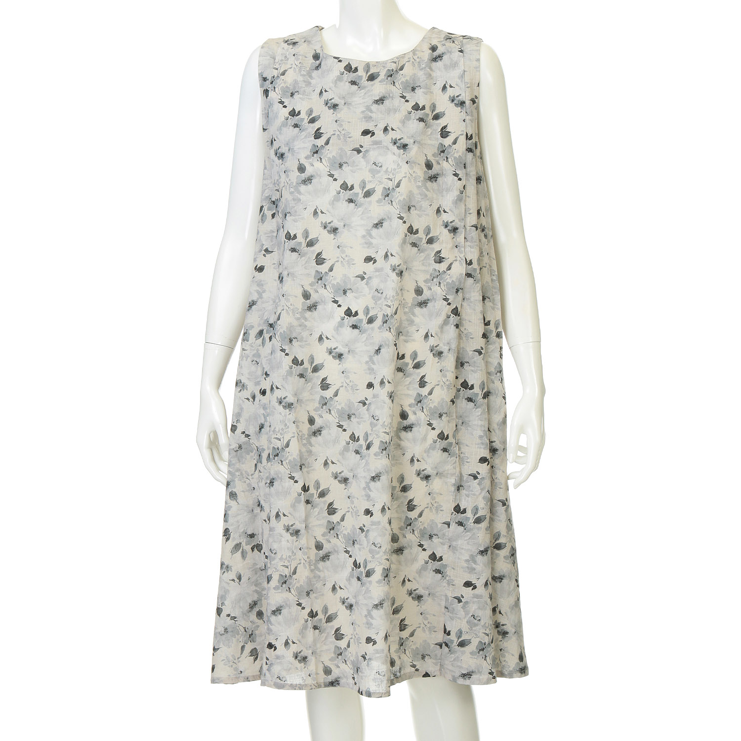 綿100花柄プリントノースリーブワンピース