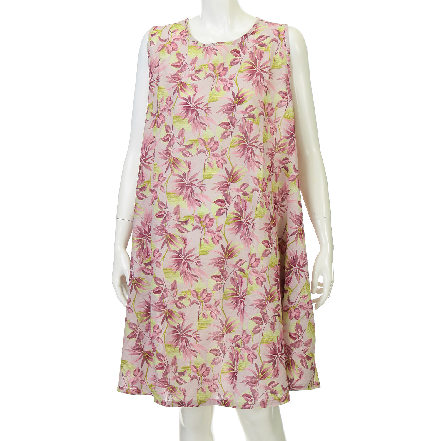 綿100花柄プリントノースリーブワンピース