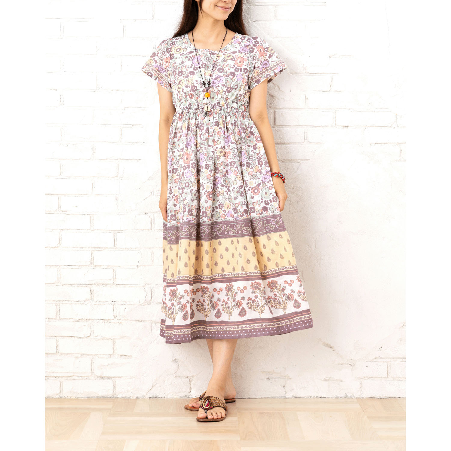 CUAインド綿 お花柄ワンピース - 画像2