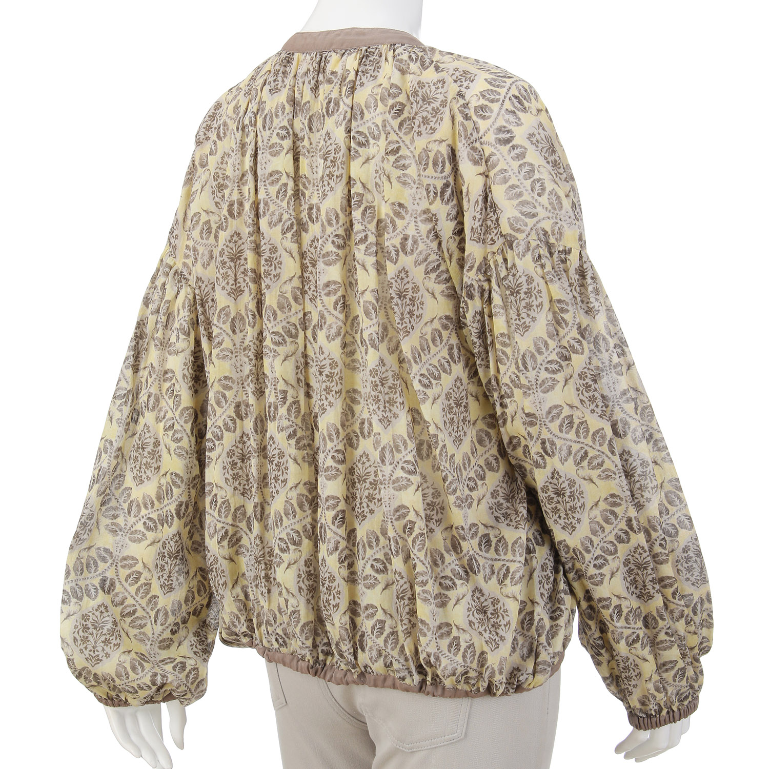 アラベスクリーフプリントギャザーブラウス - 画像4