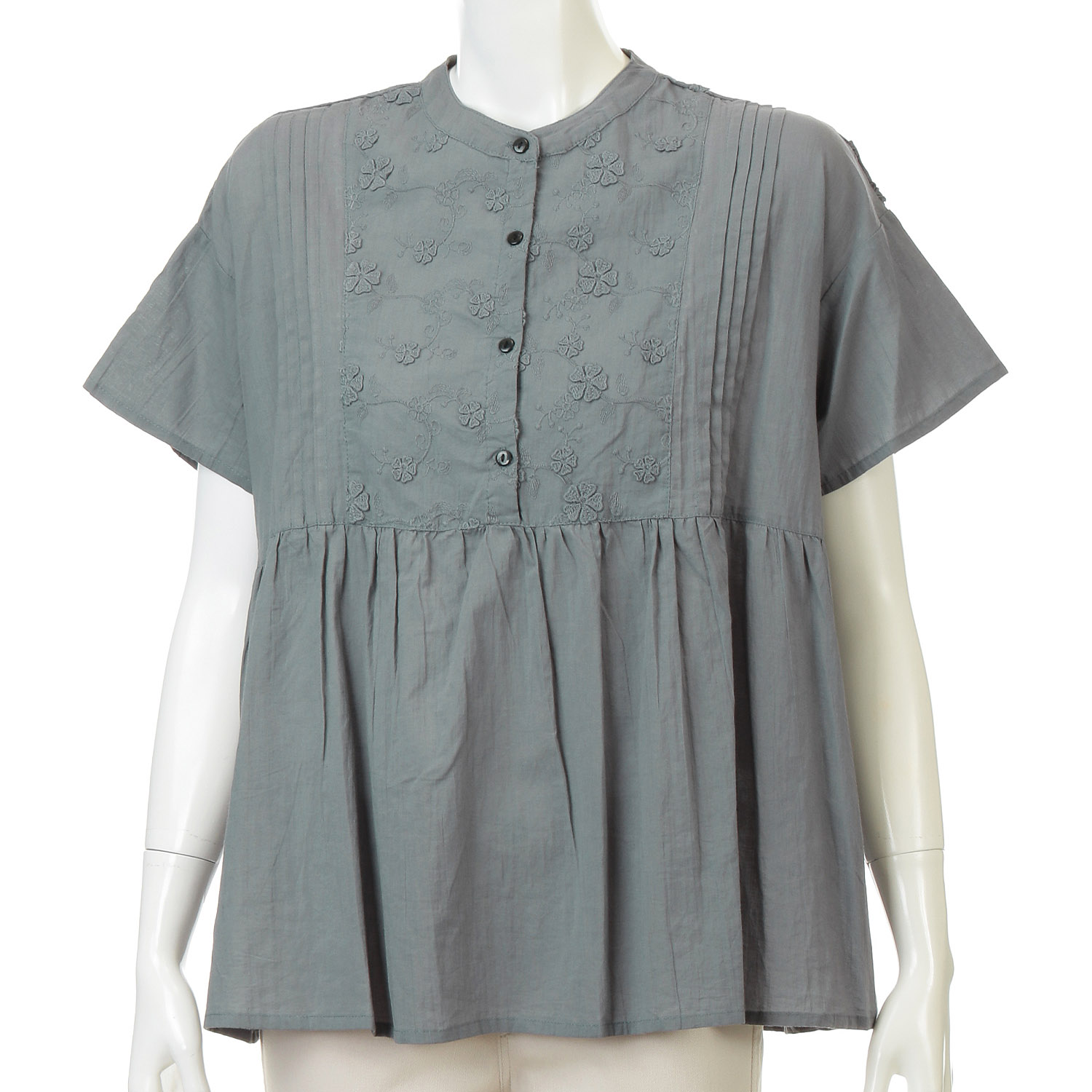 ピンタックX花柄刺繍プルオーバー