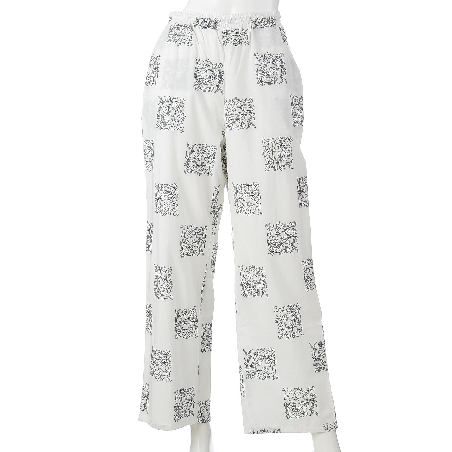 スクエアフラワー刺繍 リラックスパンツ