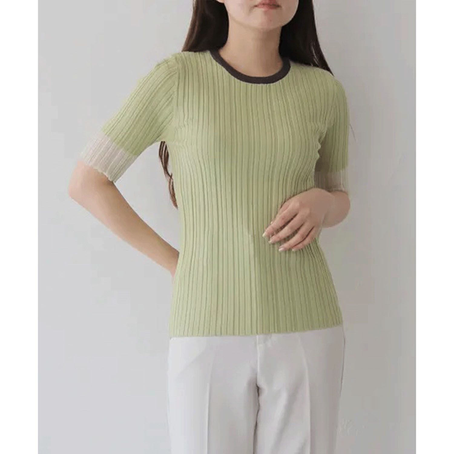 Vingtrois バイカラーシアー切替リブニット - 画像12