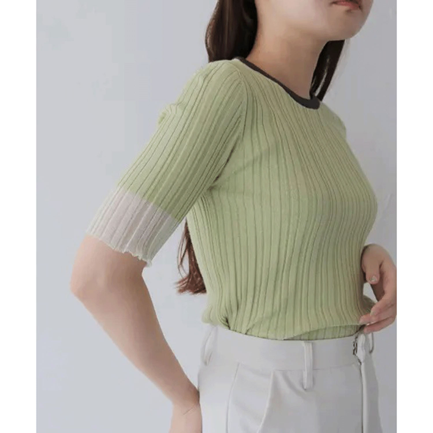 Vingtrois バイカラーシアー切替リブニット - 画像13