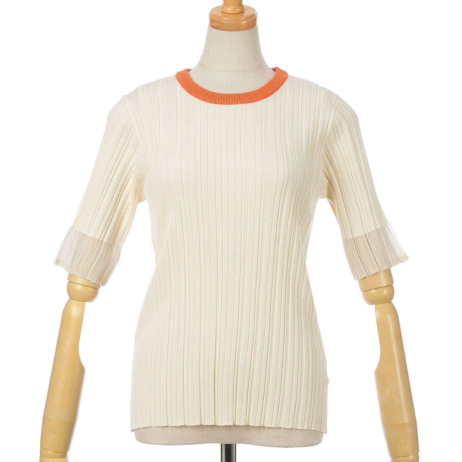 Vingtrois バイカラーシアー切替リブニット - 画像3