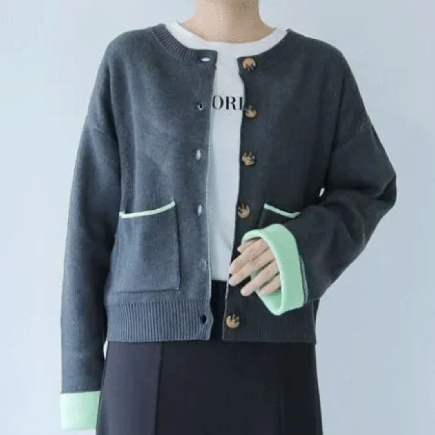 vingtrois 配色ニットカーディガン